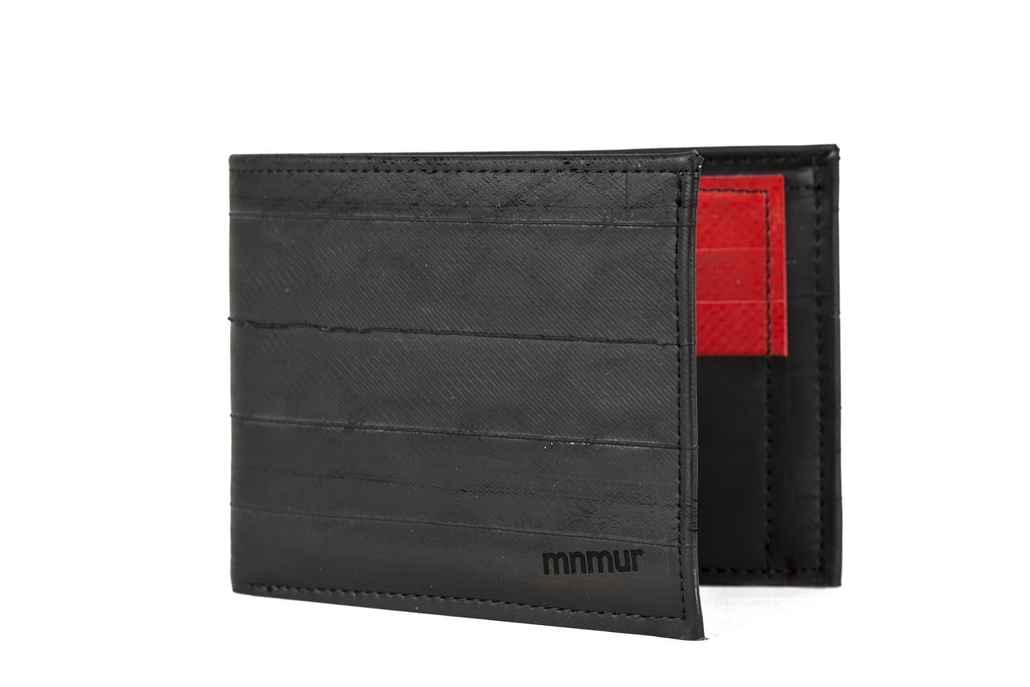 Classic bifold men's wallet with red credit card holder // Made from recycled inner bicycle tubes // Small and pocket-size // Handmade in Italy