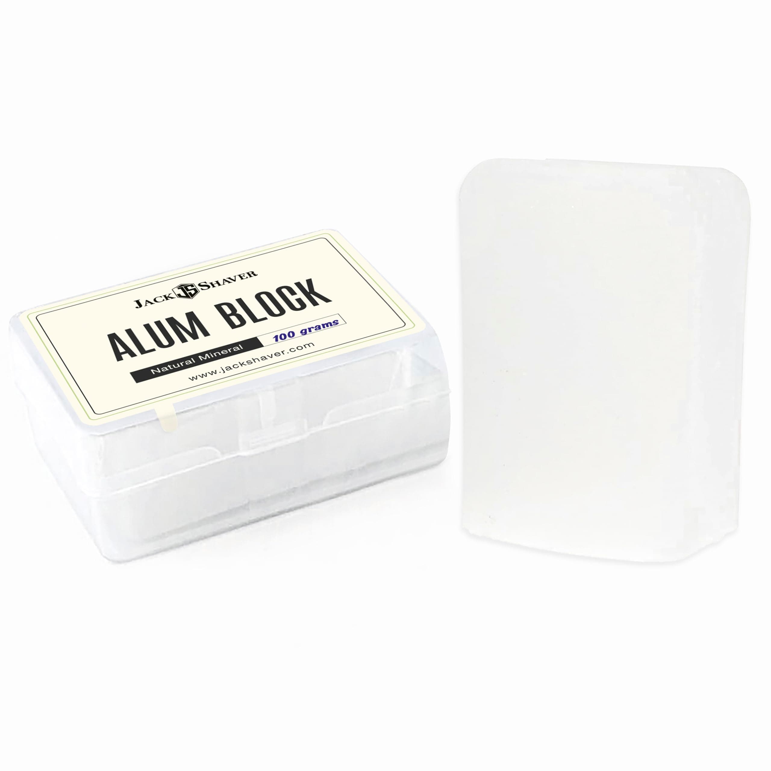 Jack Shaver® Natural Alum Block in Plastic Case (107 g./3.7 oz.) Aftershave Blood Stopper Antiseptic Astringent Soothing Solution for Shaving Razor Burn Relief