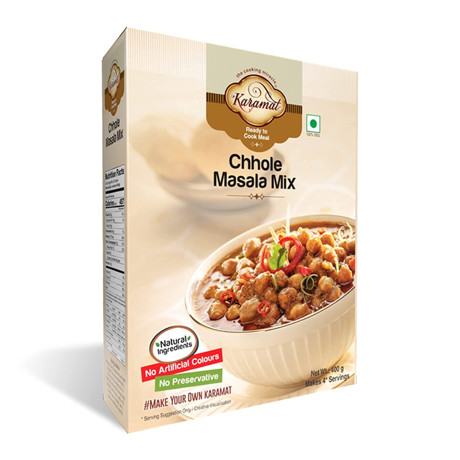 Karamat Chole Masala Mix, (Veg, 400g Mix, Upto 4* Servings), MYO, Ready to Cook, Chole Chana Mix, No Preservatives and Artificial Colours, Pantry Items, Magic Masala Powder, Chef's Art, Sabji Masala