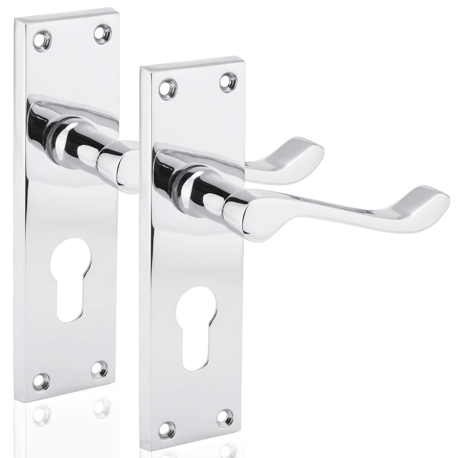 XFORT® Euro Profile Victorian Scroll Door Handles in Polished Chrome, Euro Cylinder Lock Door Handle Set, Ideal for All Types of Internal Wooden Doors That Require Key Locking Security [1 Pair]