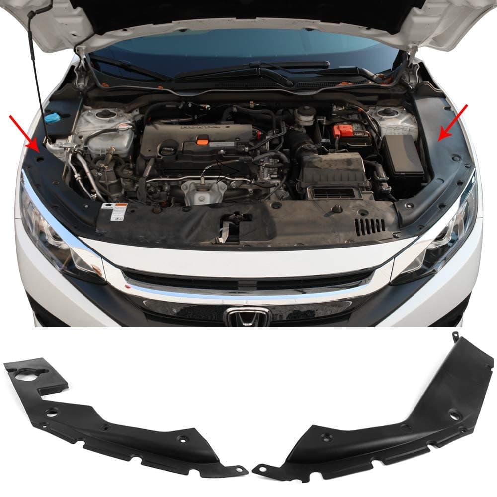FREEMOTOR802 Compatible with 2016-2020 Honda Civic Engine Bay Side Panel Covers | Unpainted Black ABS Long Version X Gen 10th Generation Left and Right Pair