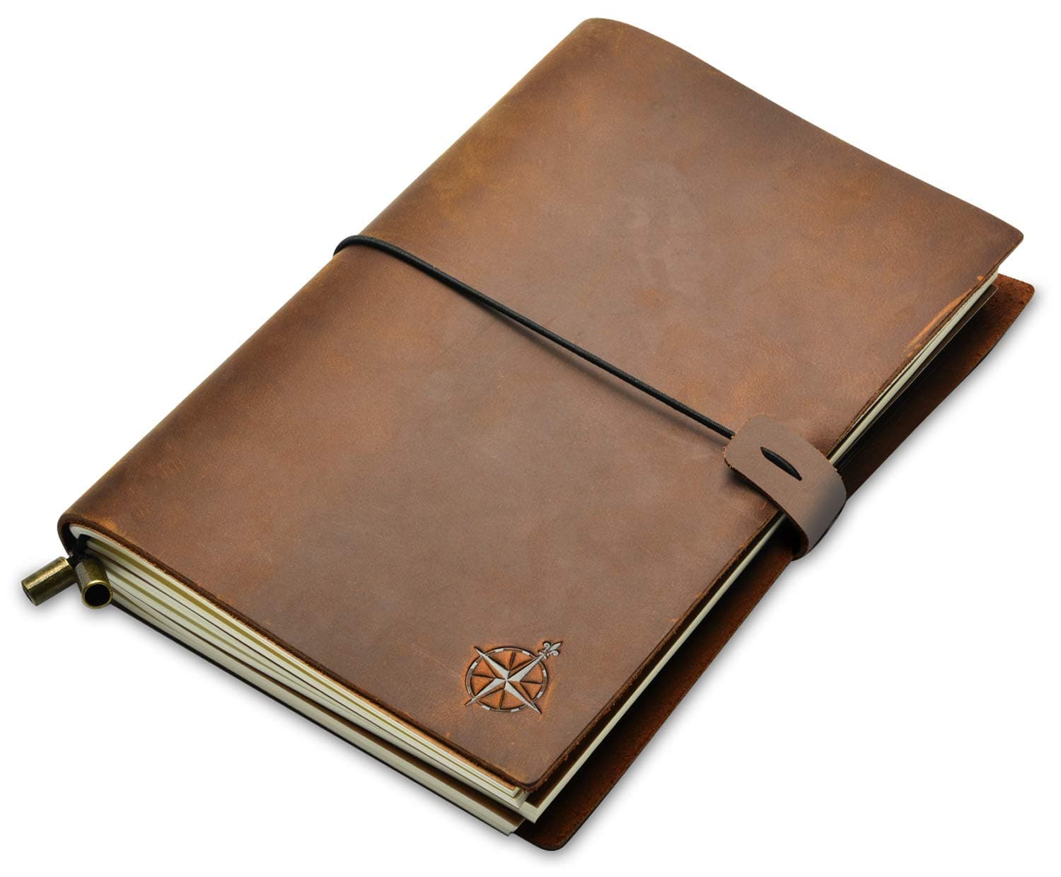 WANDERINGS A5 Travelers Notebook/Handcrafted Genuine Leather Journal - 6"x8.5"/15cmx22cm. This Refillable Travel Journal is Rugged Enough to Capture All Life's Adventures. 120 GSM Blank Inserts