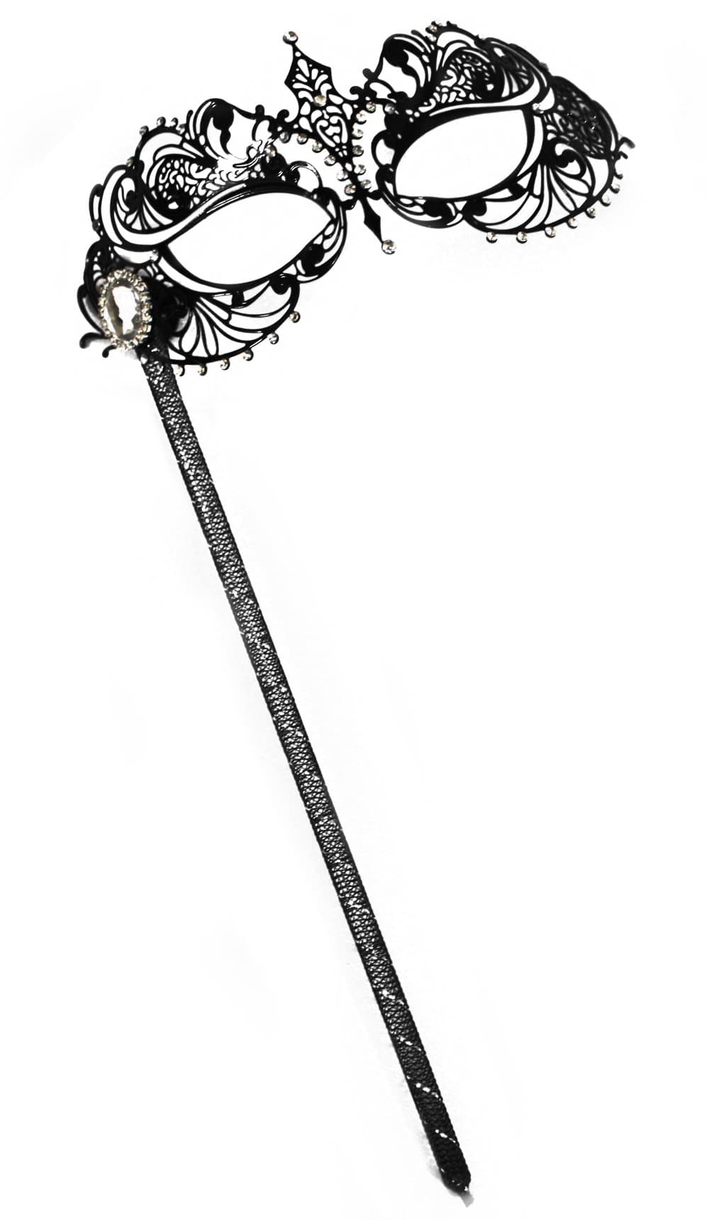 Success Creations Corrine Laser-Cut Metal Black Venetian Women's Masquerade Mask on a Stick
