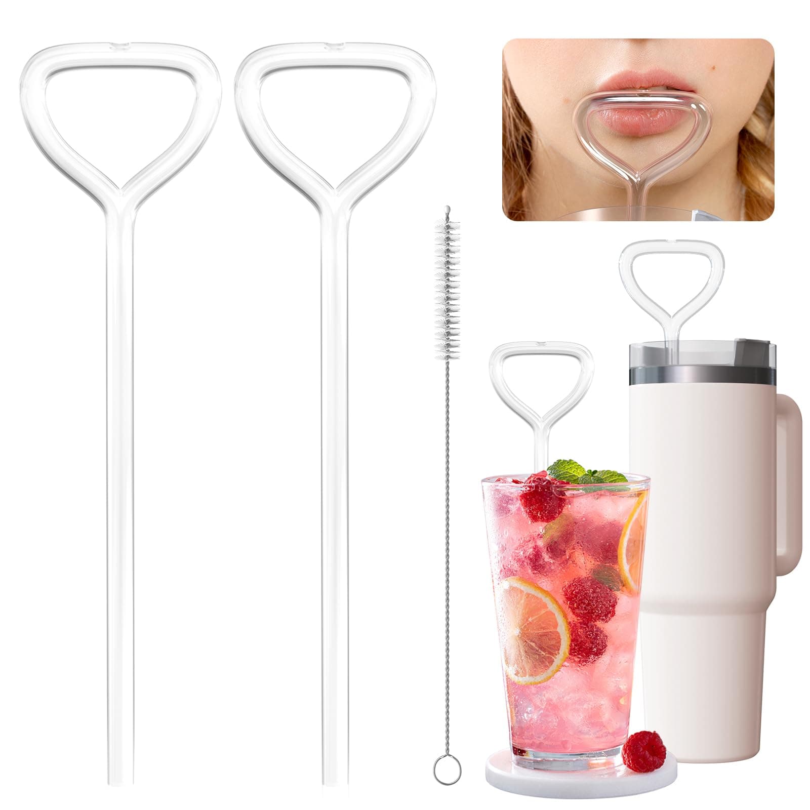 Stanley Cup Anti Wrinkle Drinking Straw - 2pcs Curved Glass Straws for Wrinkle Free Drinking