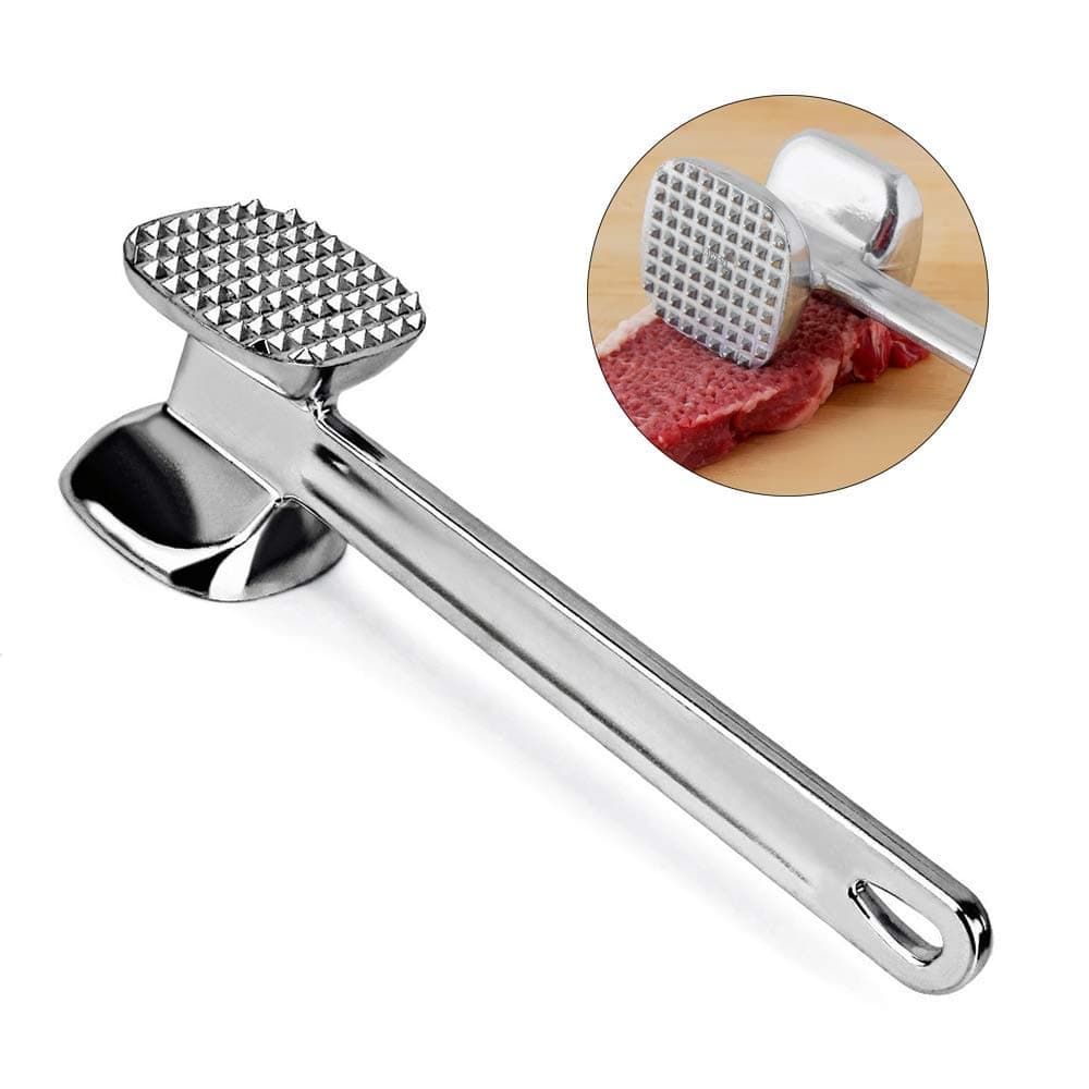 Meat Tenderizer Mallet, Heavy Duty Food Hammer Mallet Tool Two Sides Chicken Pounder for Beef Pork,Aluminum alloy by OUZIFISH