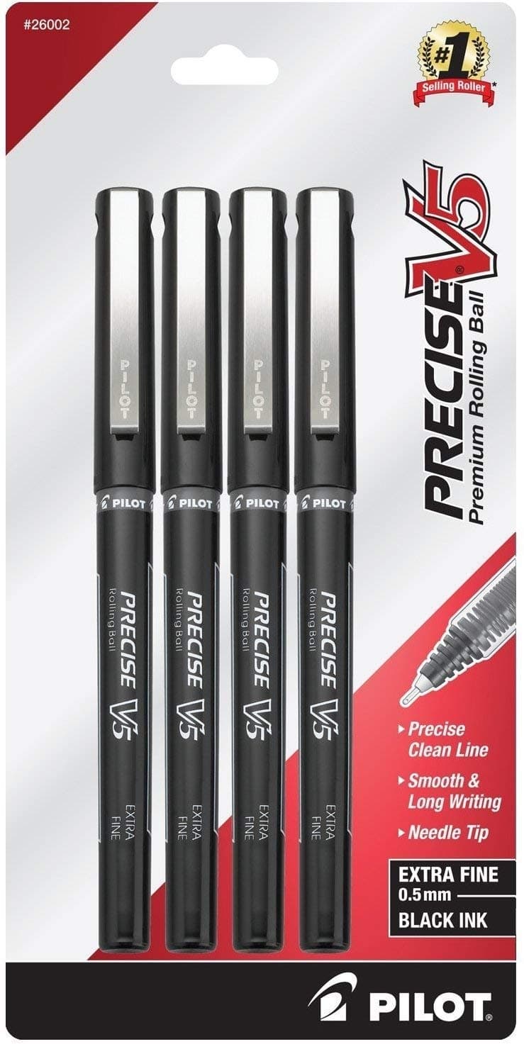 Pilot Precise V5 Stick Rolling Ball Pens, Extra Fine Point, 4-Pack, Black Ink (26002)
