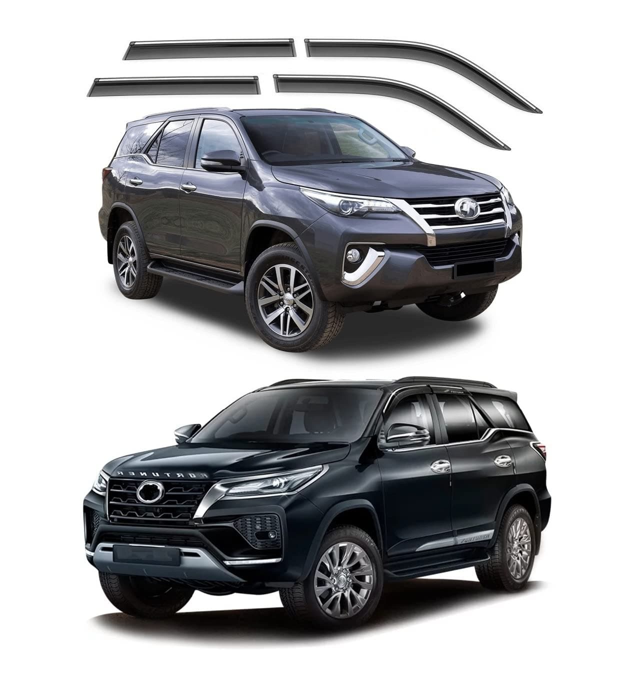 Unbreakable Chrome line Door Visor/Wind Deflector/Rain Guard Compatible for Toyota Fortuner (2017 to Present) Type-3 & 4 (Set of 4pc)