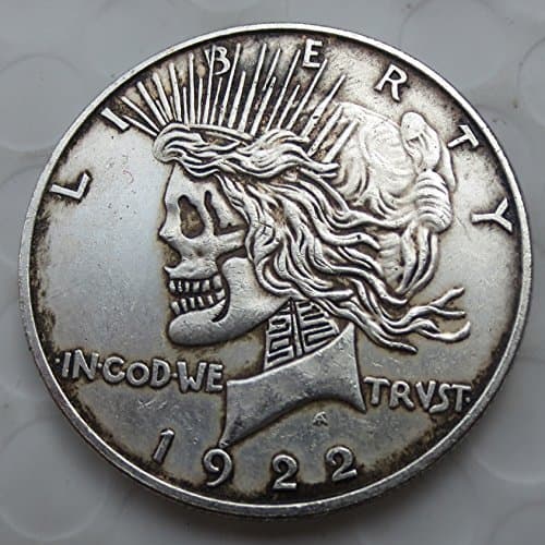 Hobo Nickel US Head-to-Head Two Face 1922/1922 Peace Dollar Skull Zombie Skeleton Hand Carved Chritmas Gifts