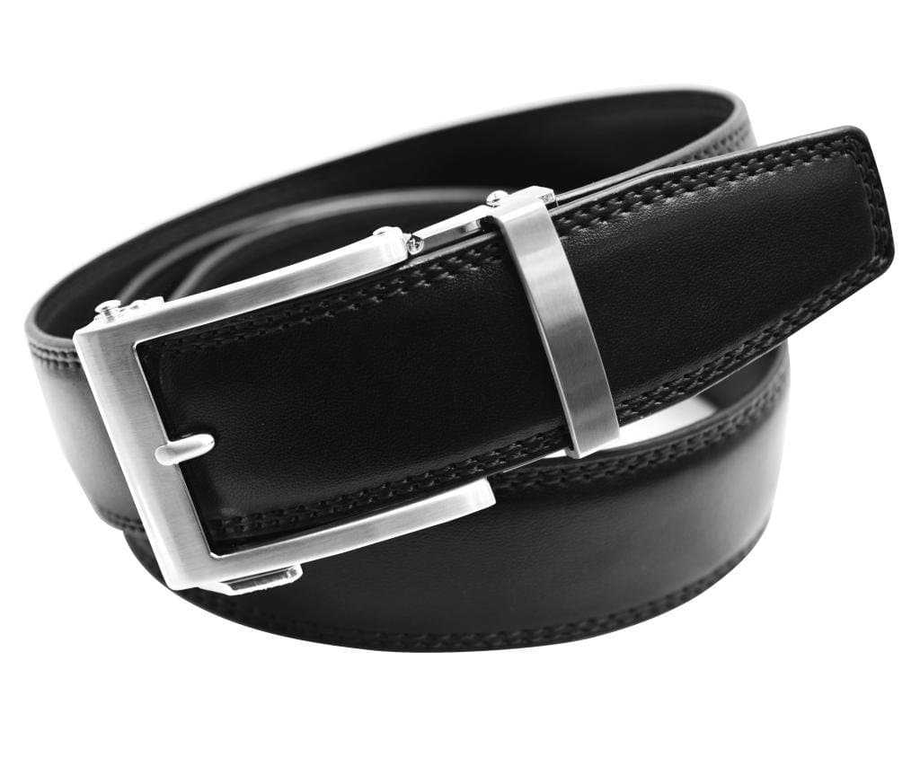 Classic Men's Holeless Leather Ratchet Click Belt with Automatic Sliding Buckle - Trim to Fit (pla, 31)