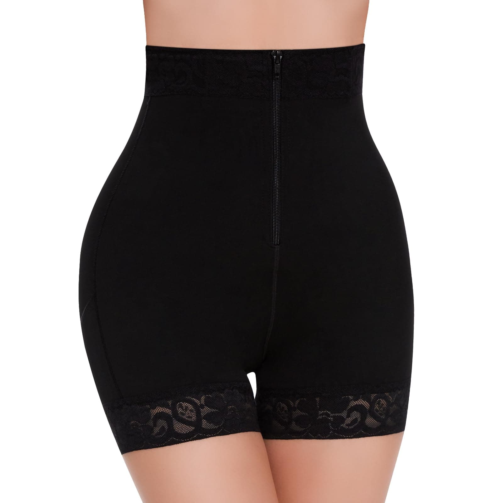CURLADY Tummy Control Knickers, High-Waisted Butt Lifter Shapewear Bodysuits for Women, Postpartum Body Shaper, Slimming Underwear With Hook Zipper, Bodyshaper Shorts For Women Waist Cincher Black
