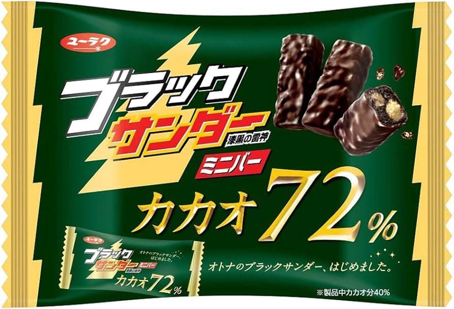 Generic Yuraku Seika Black Thunder Mini Bars - Assorted Flavors, Pack of 12 Pieces (Mini Bar, 72% Cacao)