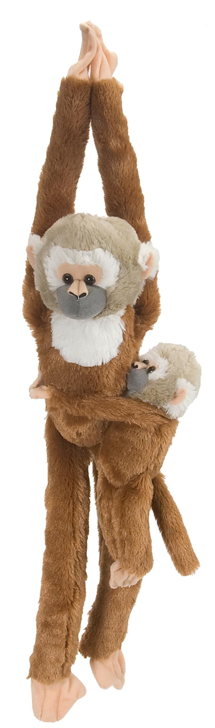 Wild Republic 51 cm Hanging Squirrel Monkey Mama with Baby Plush , Brown, 20"