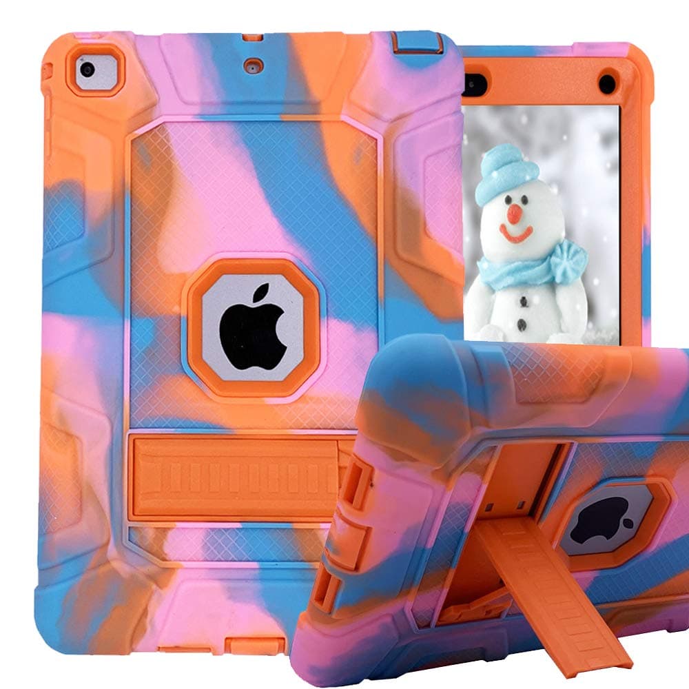 iPad 6th Generation Case, iPad 5th Generation Case, iPad 9.7 Inch Case, Hybrid Shockproof Rugged Drop Protection Cover with Kickstand for iPad 9.7 inch A1893/A1954/A1822/A1823 (Pink Camo+Orange)