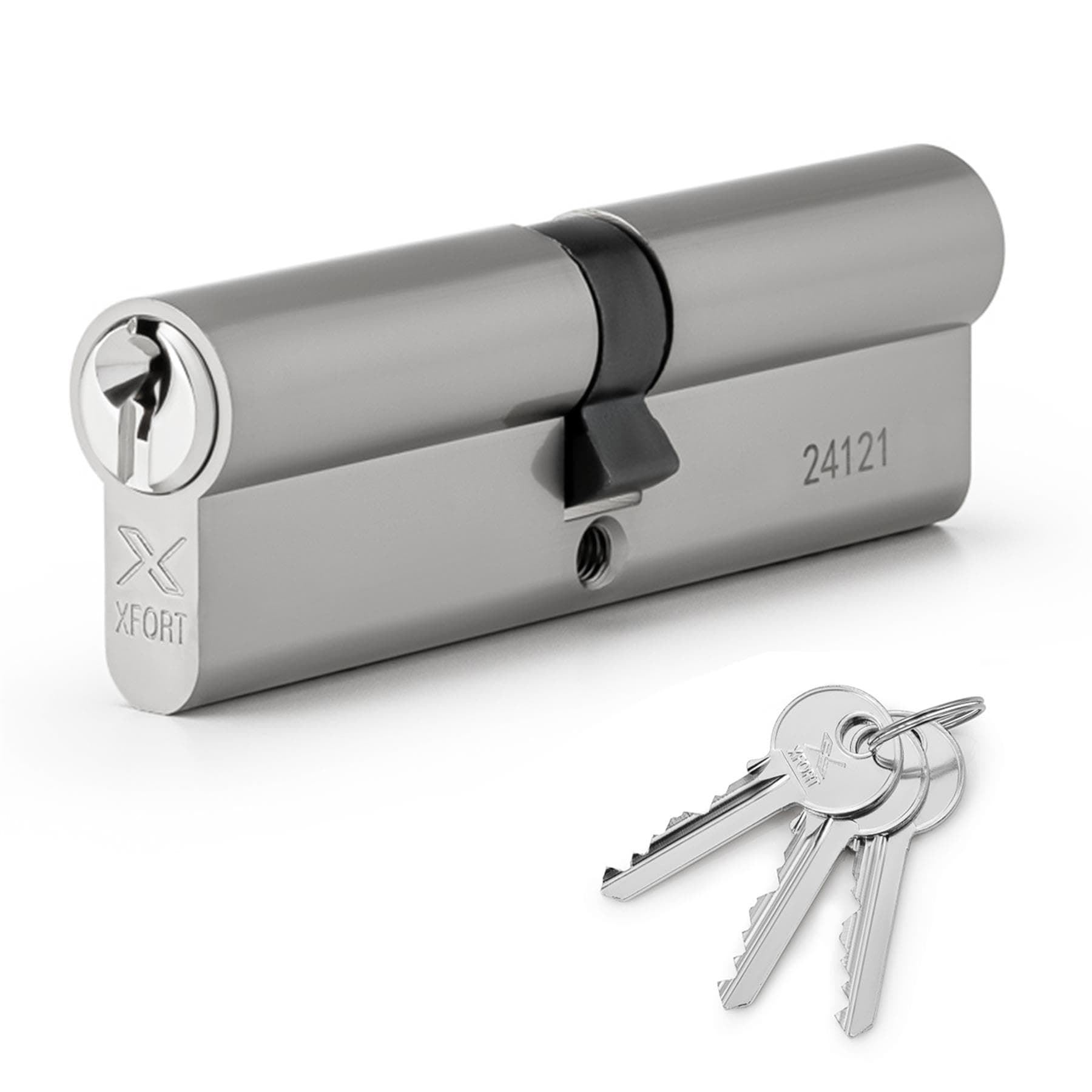 XFORT Chrome 50/50 Euro Cylinder Lock (100mm), UPVC Door Lock, 6 Pin Cylinder Lock with 3 Keys, PVC Door Lock, Euro Lock Cylinder, Barrel Lock for Front Door or Internal Door