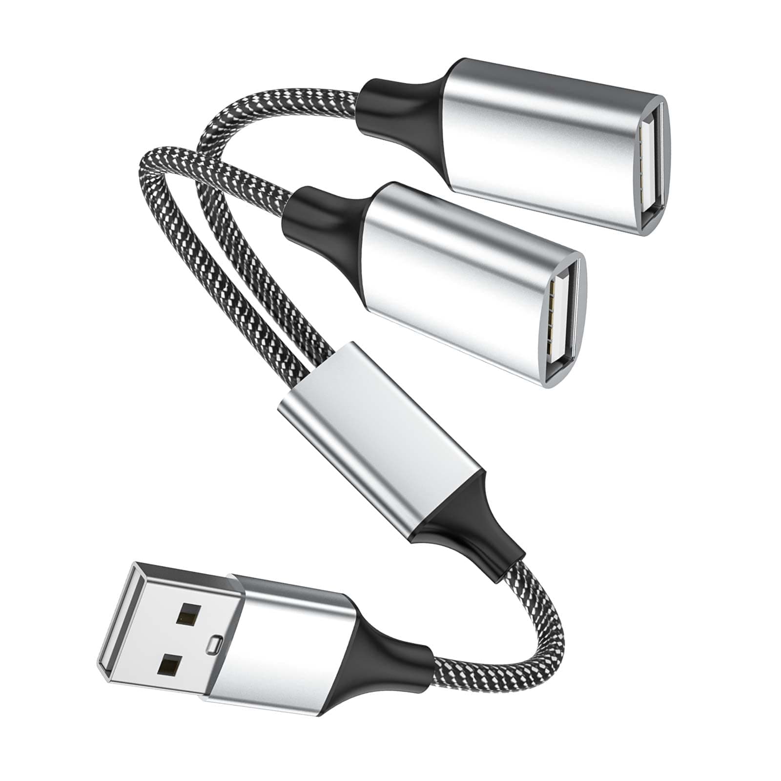 Fidioto USB A Splitter, USB A Male to 2 Female USBA Y Splitter, USB Splitter 1 in 2 Out Support Charging and Data Transfer for Printer/Keyboard/Flash Drive/PlayStation/Laptop/LED/Headsets Etc