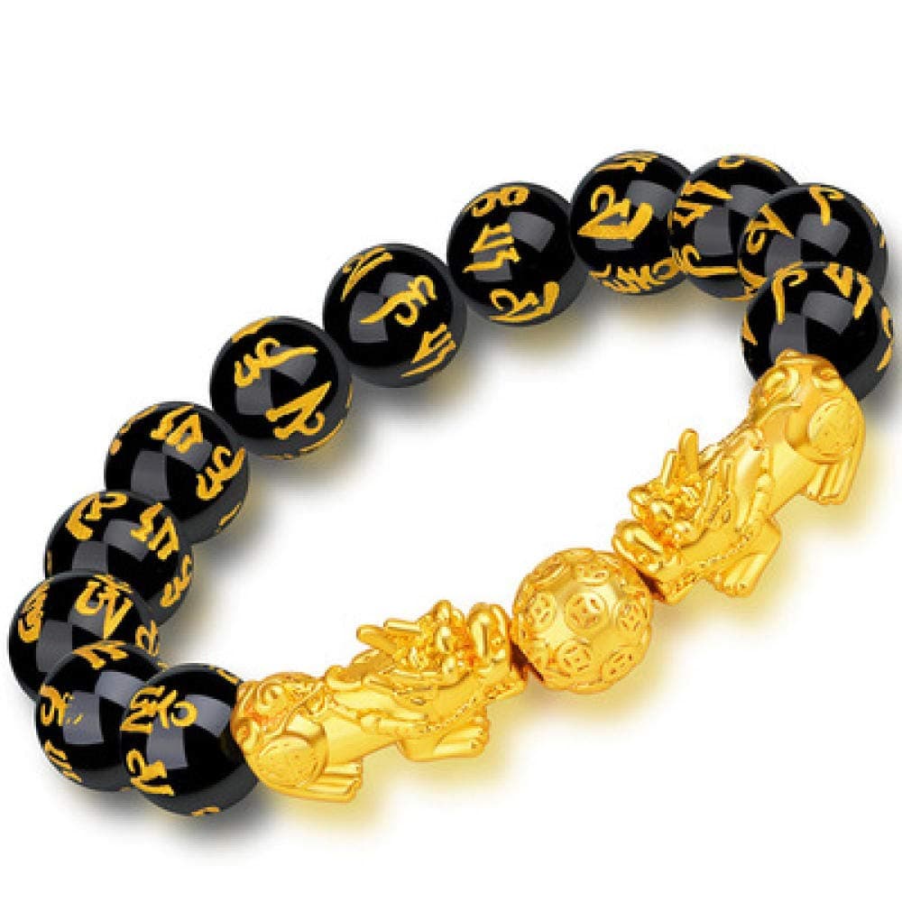 Feng Shui Black Obsidian Wealth Bracelet，Vietnamese Sagin Pixiu Character for Protection Can Bring Luck and Prosperity，Suitable for Any Occasion,Unisex( Double Pixiu A)