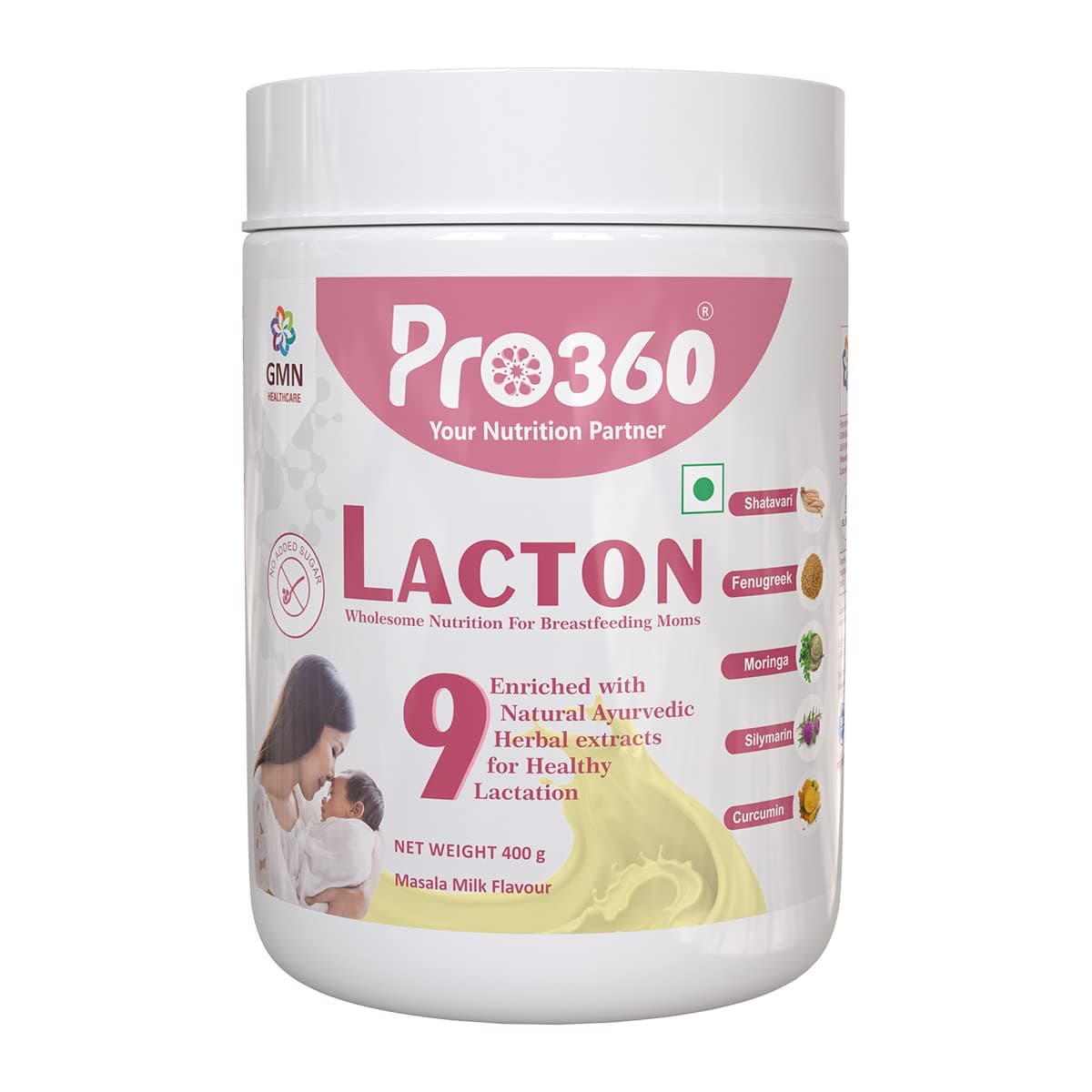 Pro360 Lacton for Breastfeeding and Lactating Mothers Milk Supplement Powder - Lactation Support Booster with Herbal Extracts - Helps to Increase Breast Milk - Masala Milk Flavor, 400g (Pack of 1)