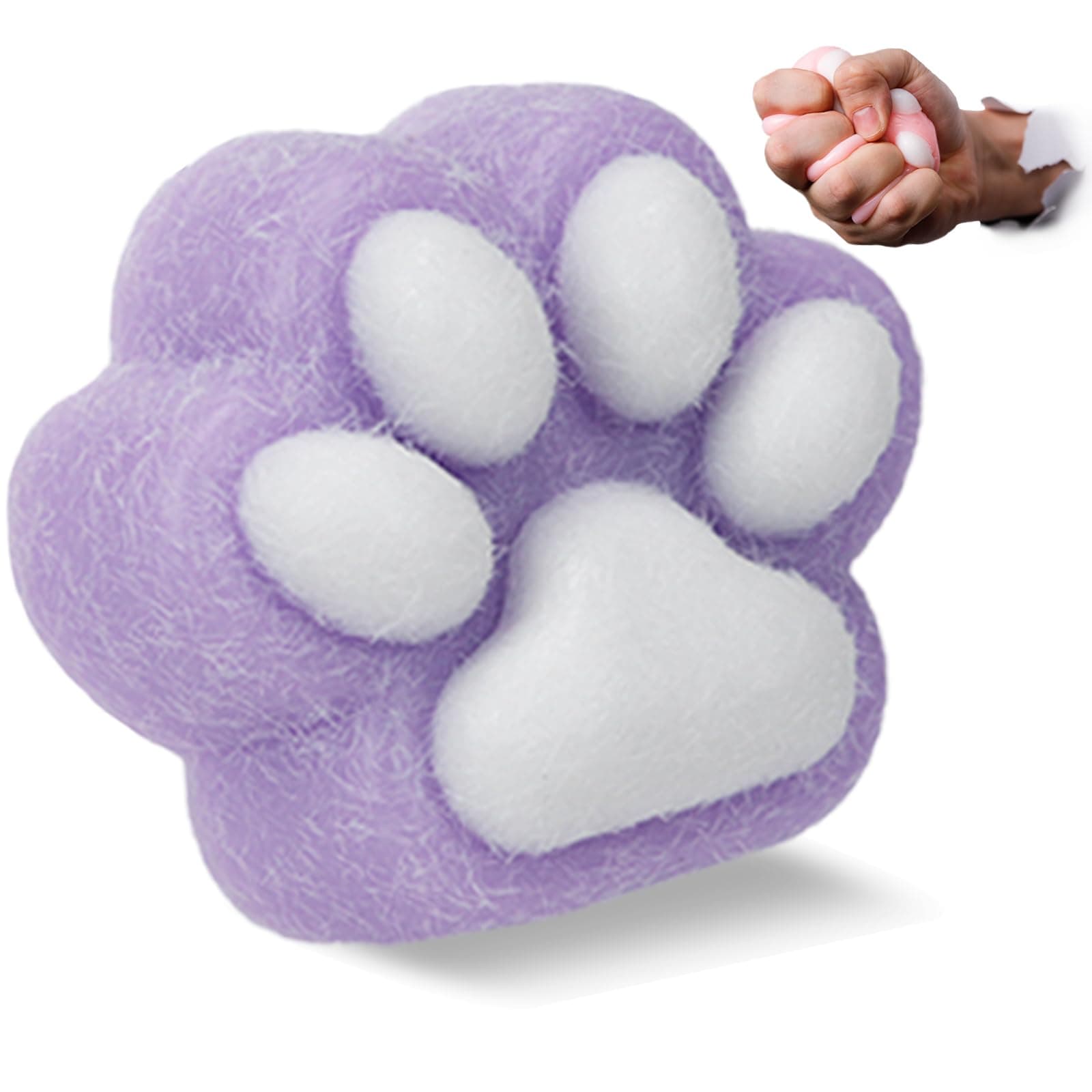 タバスクイッシー猫の足のおもちゃハンドメイド、かわいいかわいいフフスクイッシー、スティッキースクイッシーピンチFmily、ジェリーキティの足スクイーズトイ、ヨーヨー面白いフィジェットトイ、不安のためのノベルティ、大人、子供-パープル