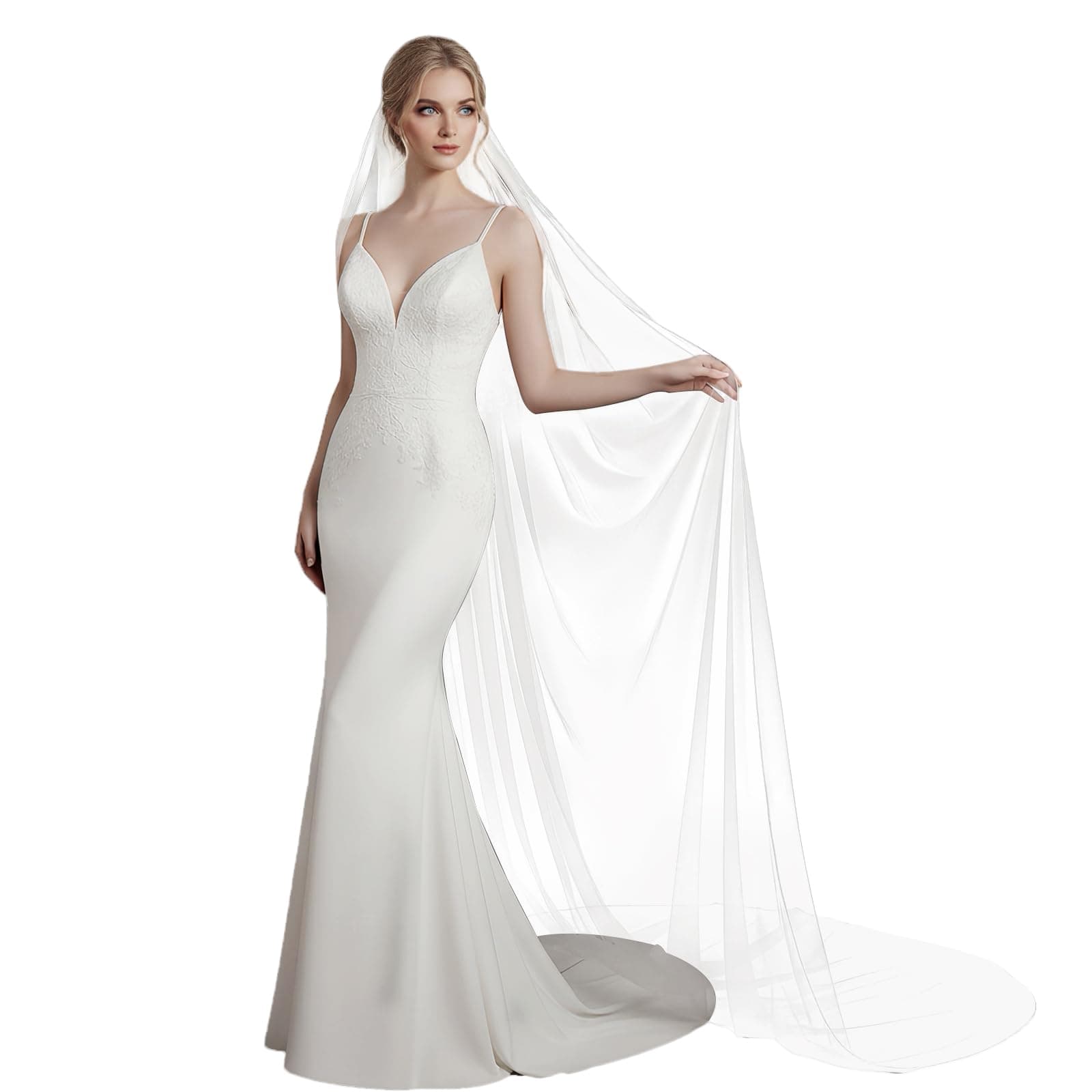 Wedding Veil Pearls and Crystals Beaded Edge 1 Tier Fingertip Length Bridal Veil