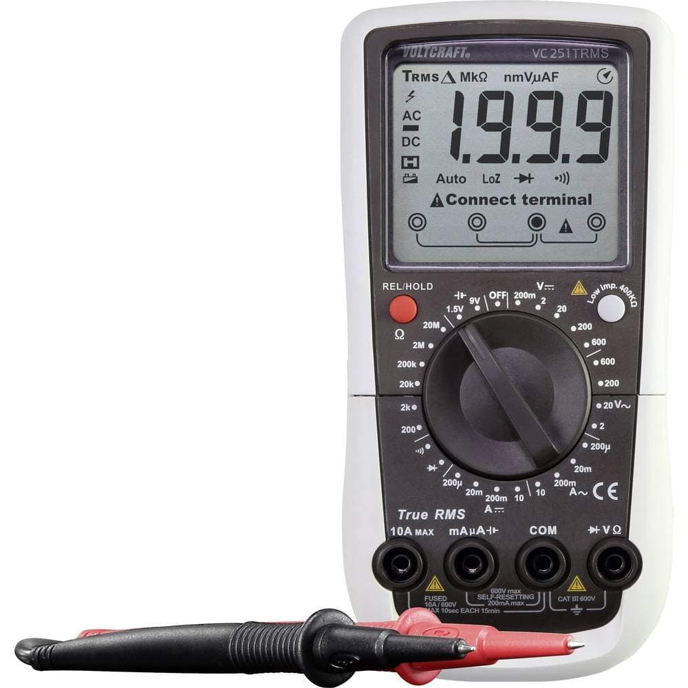 VOLTCRAFT VC251 (K) Handheld Multimeter Calibrated (ISO) Digital CAT III 600 V Display (Counts): 2000