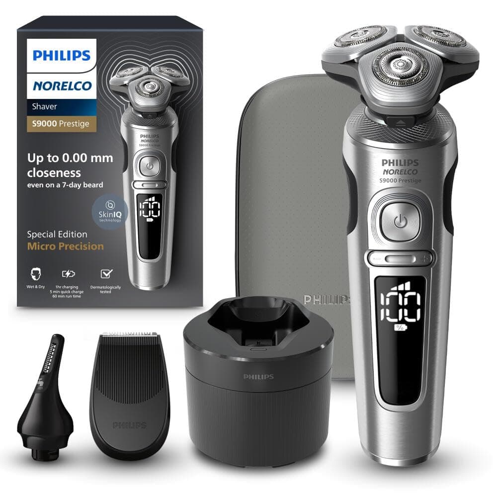 Philips Norelco Shaver Series 9000 Prestige Special Edition, Wet & Dry Electric Shaver, Lift/Cut & SenseIQ Technology, Nose & Precision Trimmer, Cleaning Pod & Premium Case, SP9842/85