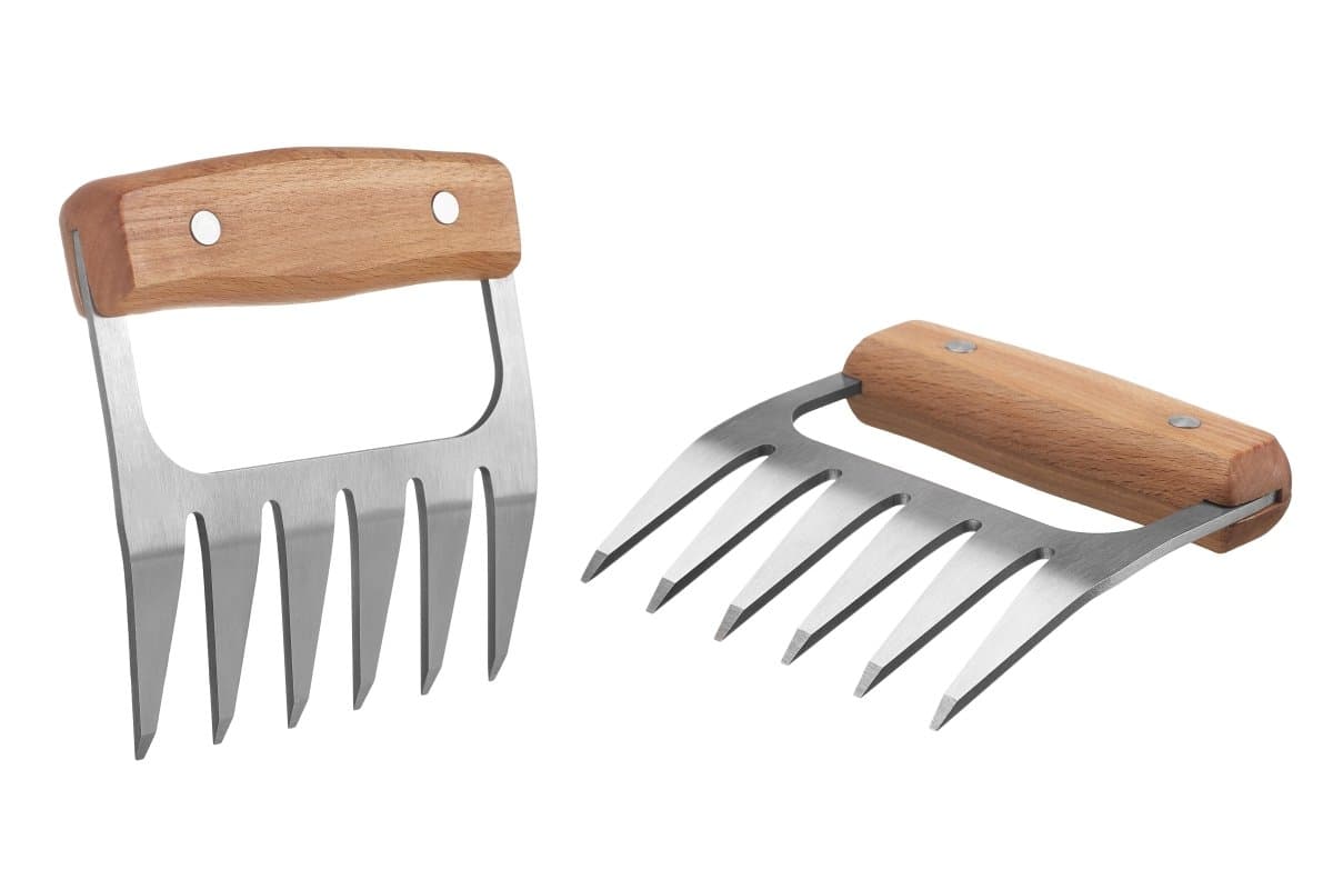 Premium stainless steel meat claws, set of 2, stainless steel with wooden handle, BBQ forks, meat fork, grill utensils