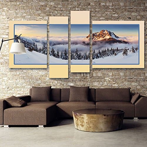 Xuanyi 4 Panel Model Snow Mountain Landscape Oil Paintings Picture Poster Canvas Paintings Wall Art Home Decor Printing On Canvas(With Inner Wood Frame Ready To Hang Directly) EMS(6-8 Working Day)