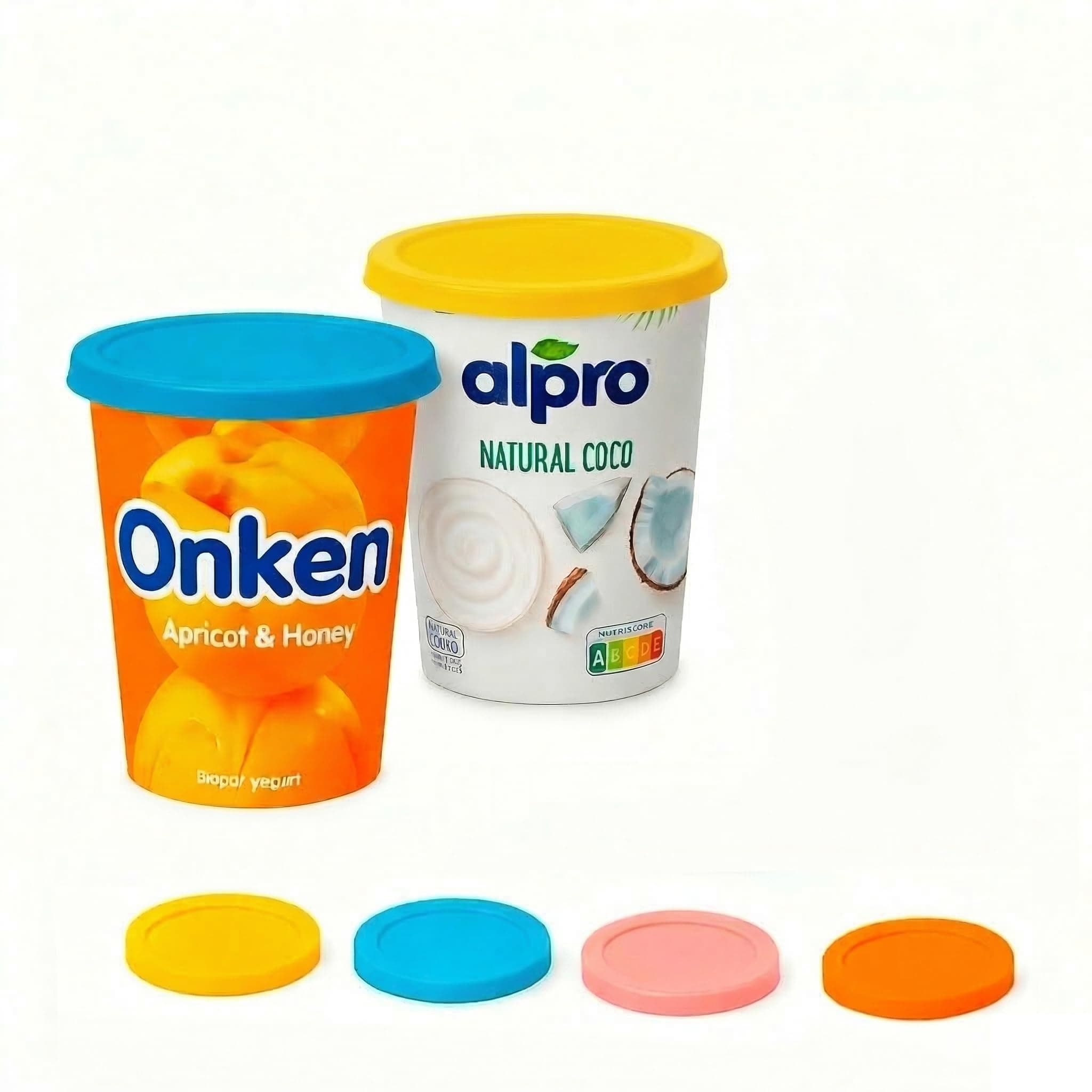 Reusable Yogurt Pot Lids – Silicone Food Covers as an Alternative to Cling Film – Keep Opened Yogurt & Leftovers Fresh in the Fridge – Eco-Friendly Kitchen Storage for Everyday Use (Pack of 4)