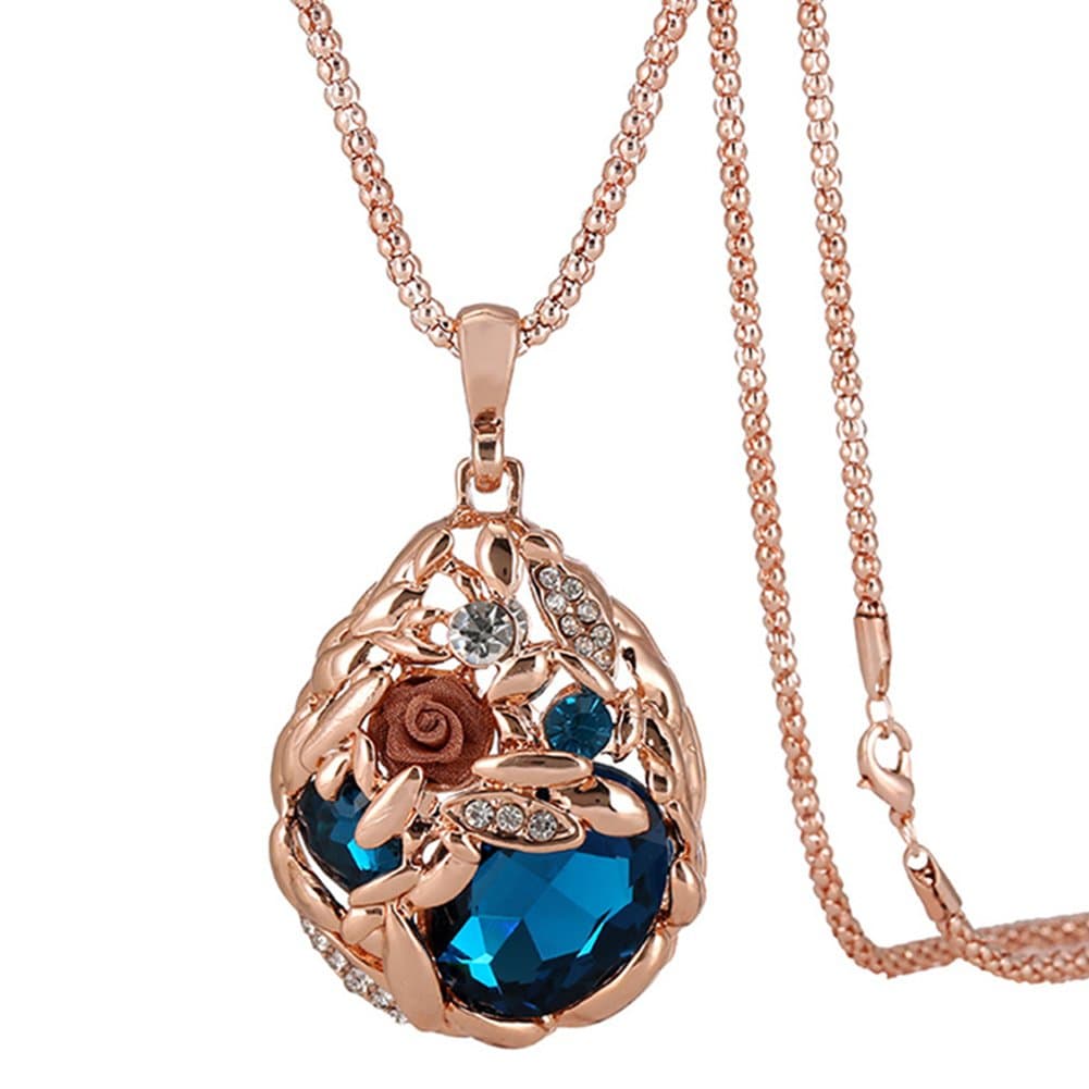 Spring Paddy Fields Gold Plated Wheat Shape Austrian Crystal Pendant Necklace for Womens