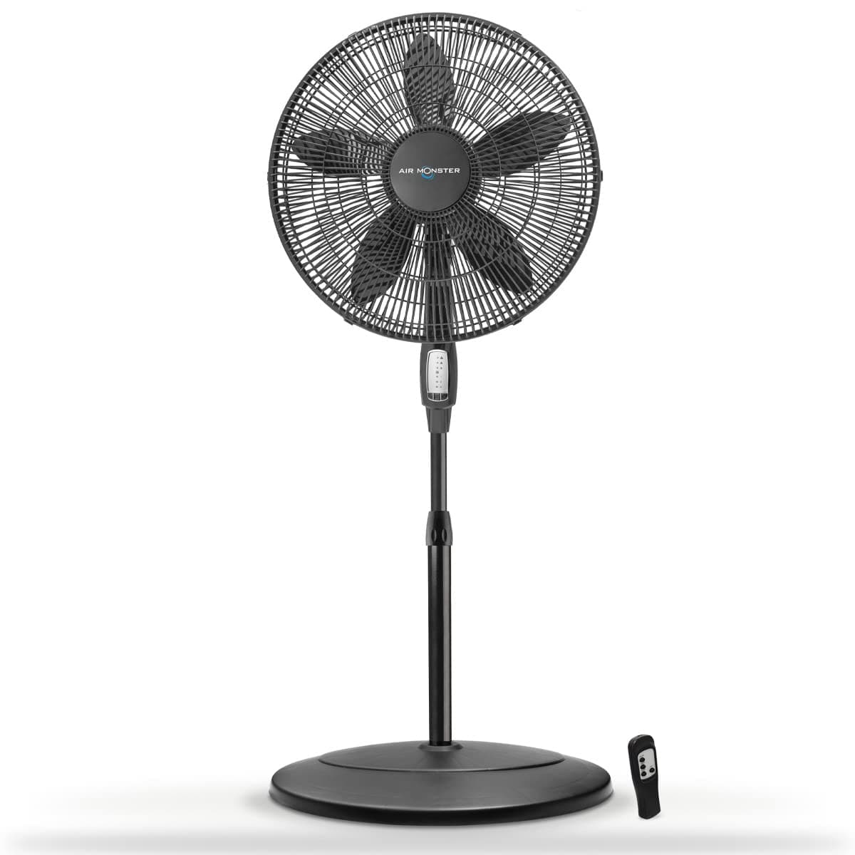 15732-R 18-Inch Diameter 3-Speed Adjustable Height Oscillating Pedestal Fan with Remote Control and 7.5 Hour Timer, Black