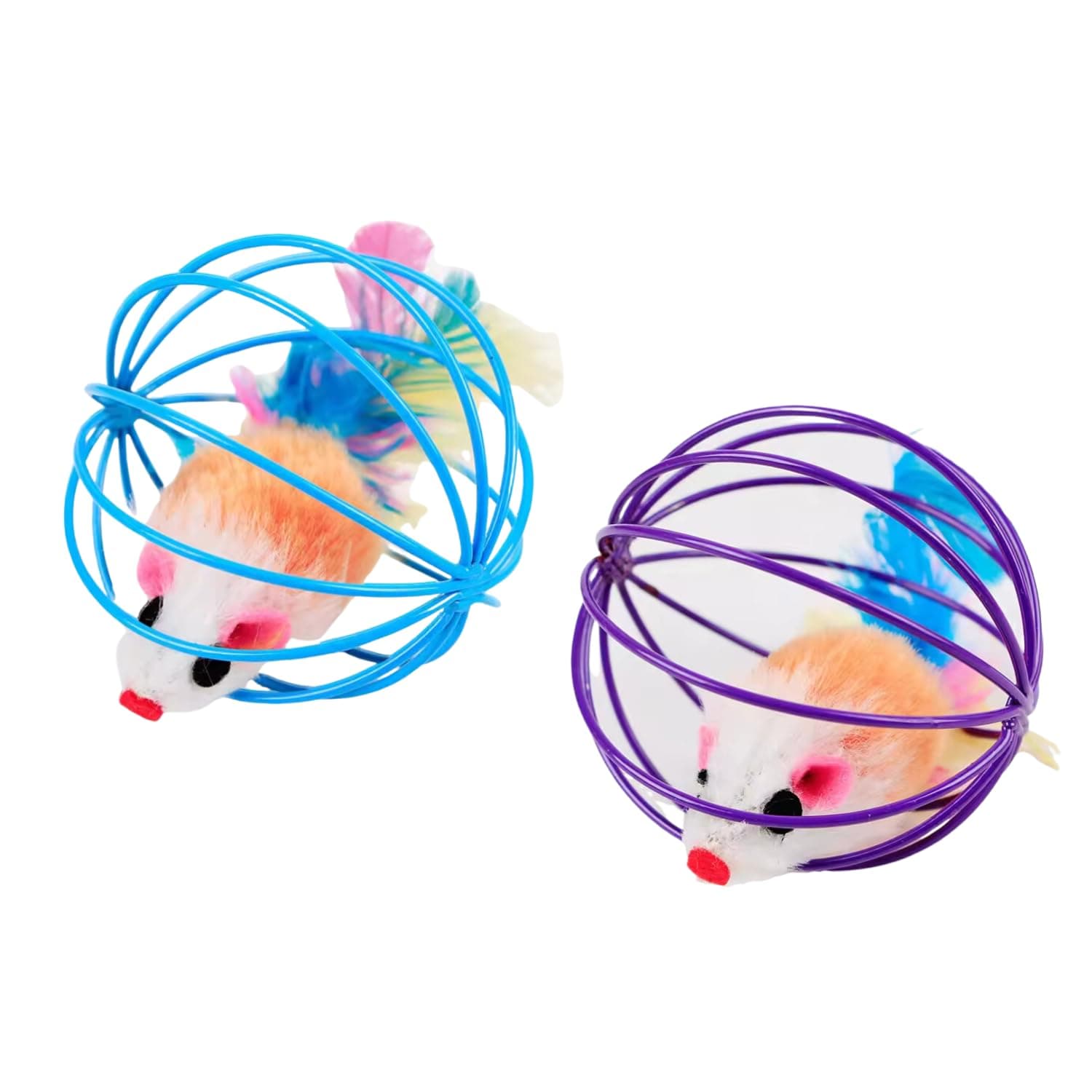 PETS EMPIRE Playing Kitten Pet Supplies Plush Mouse Ball False Mice Cat Toys Rat in Cage (Pack of 2)