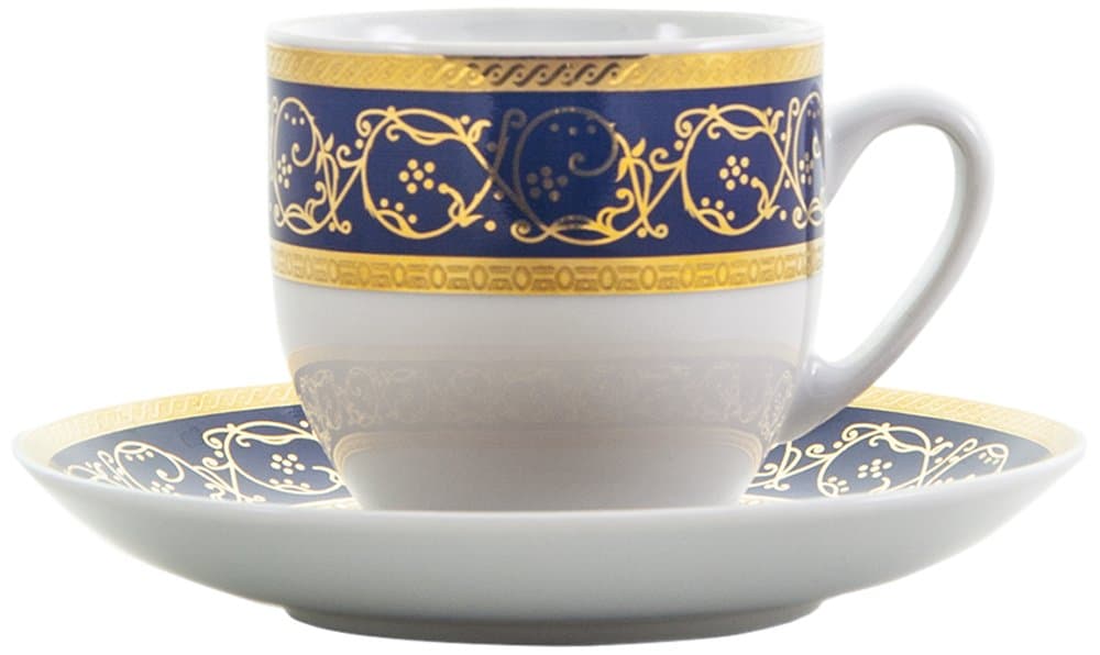 Bohemia Saphyr Greek Key Coffee Cup And Saucer, Porcelain, Blue, 12 x 12 x 5 cm