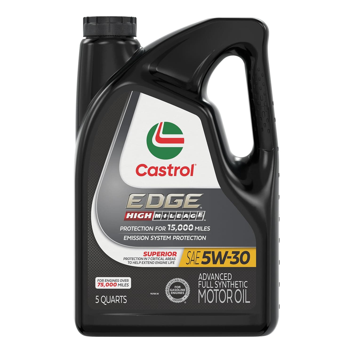 Castrol 03128C EDGE High Mileage Black ILSAC GF-5, API SN, ACEA A1/A5, ACEA B1/B5 5W30 Synthetic Motor Oil, 5 quart
