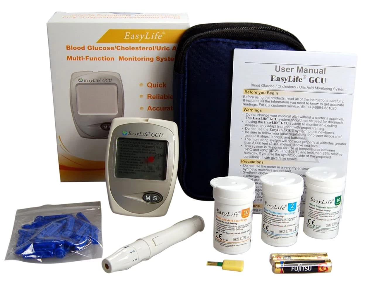 EasyLife Blood Cholesterol Monitor kit 3 in 1 Meter System, Glucose and uric Acid Test kit