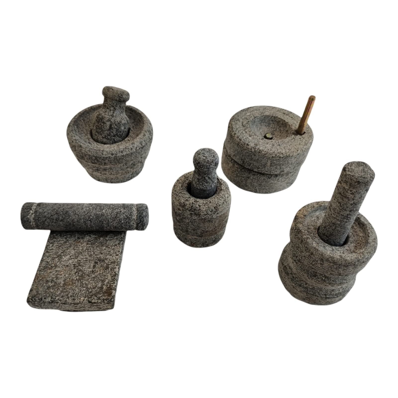 AZKAR Stone Miniature Kitchen Set for Kids, Pooja and Grahapravesam, Traditional Home, Grinding Stone - Make Your Littles Time Full Fun-Filled - Kitchen Playsets (Set of 5) Grey