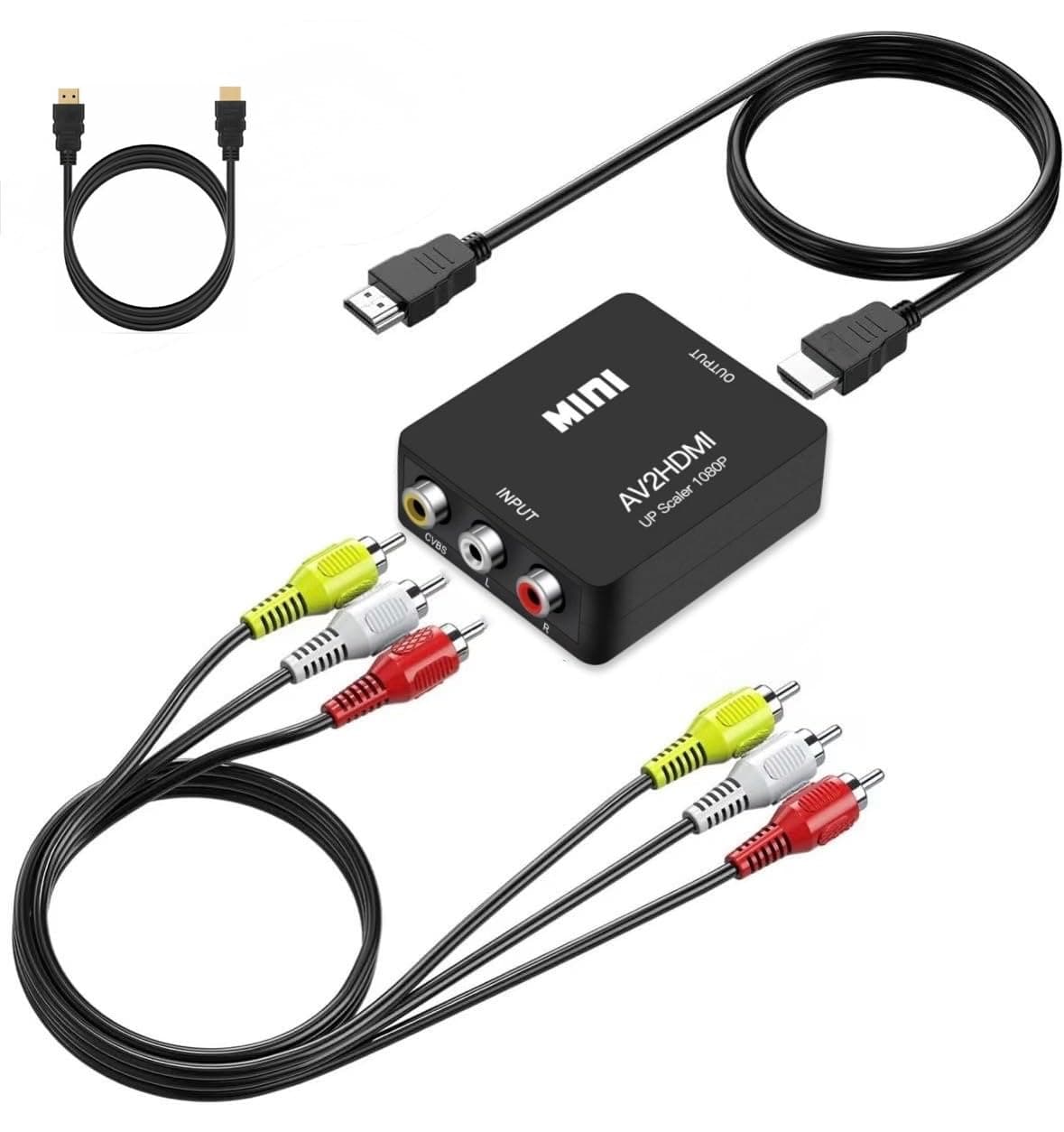 AV to HDMI Converter, RCA to HDMI, 1080P Mini RCA Composite CVBS Video Audio Converter Adapter Support PAL/NTSC for TV/PC/ PS3/ STB/Xbox VHS/VCR/Blue-Ray DVD Players