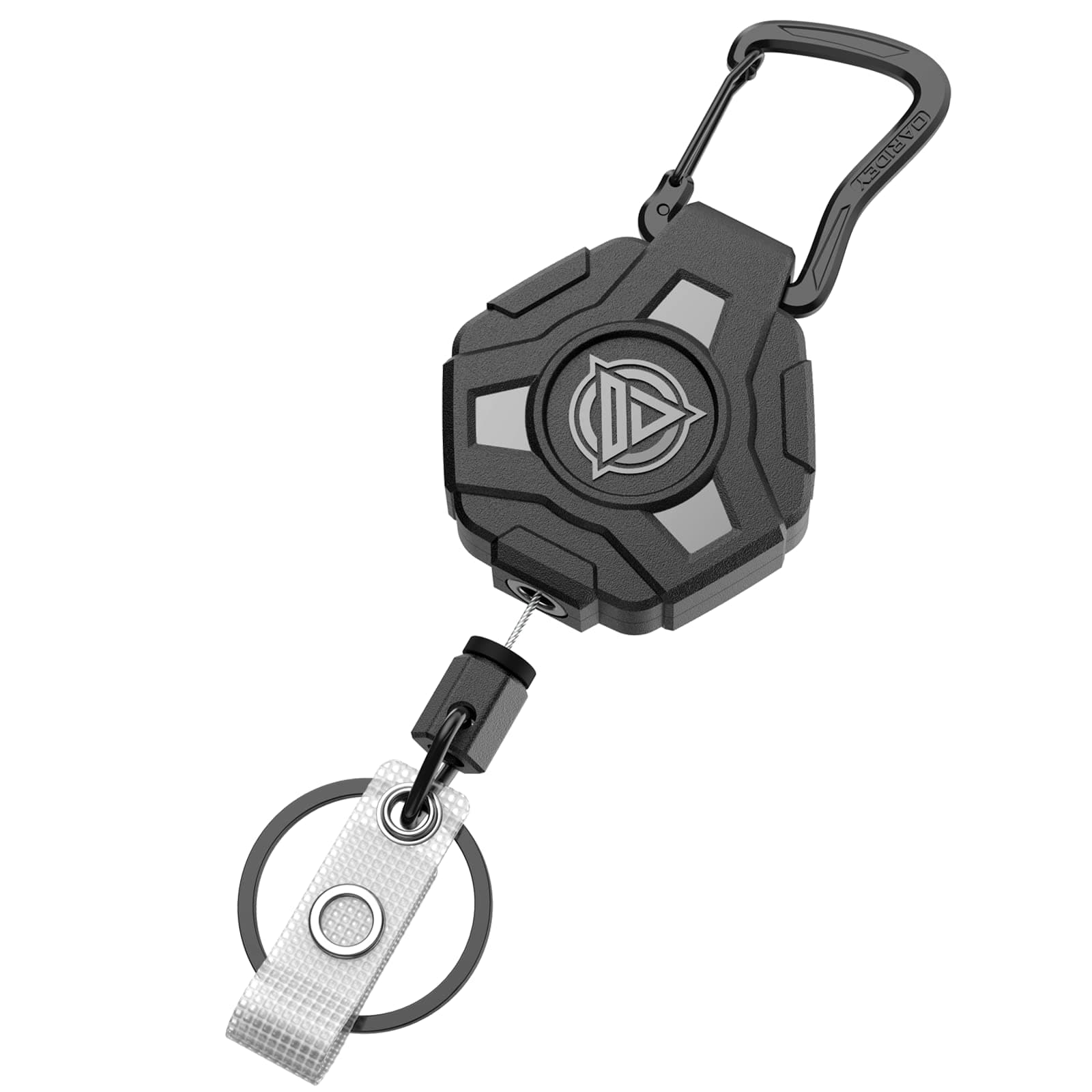 1 Pack Retractable Keychain Heavy Duty, Badge Reels Retractable, Tactical ID Badge Holder with Upgraded Zinc Alloy Carabiner, 31.5'' Coated Steel Cord, Bearing 8.0 oz, Black