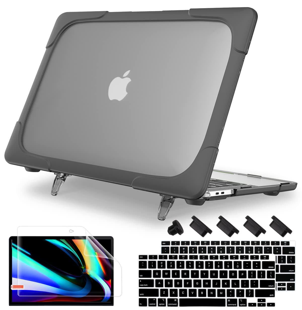 May ChenCompatible with MacBook Air 13 Inch Case 2021 2020 2019 2018 Release M1 A2337 A2179 A1932,Heavy Duty Hard Case Cover with Fold Kickstand for MacBook 13 Inch with Retina fits Touch ID, Black