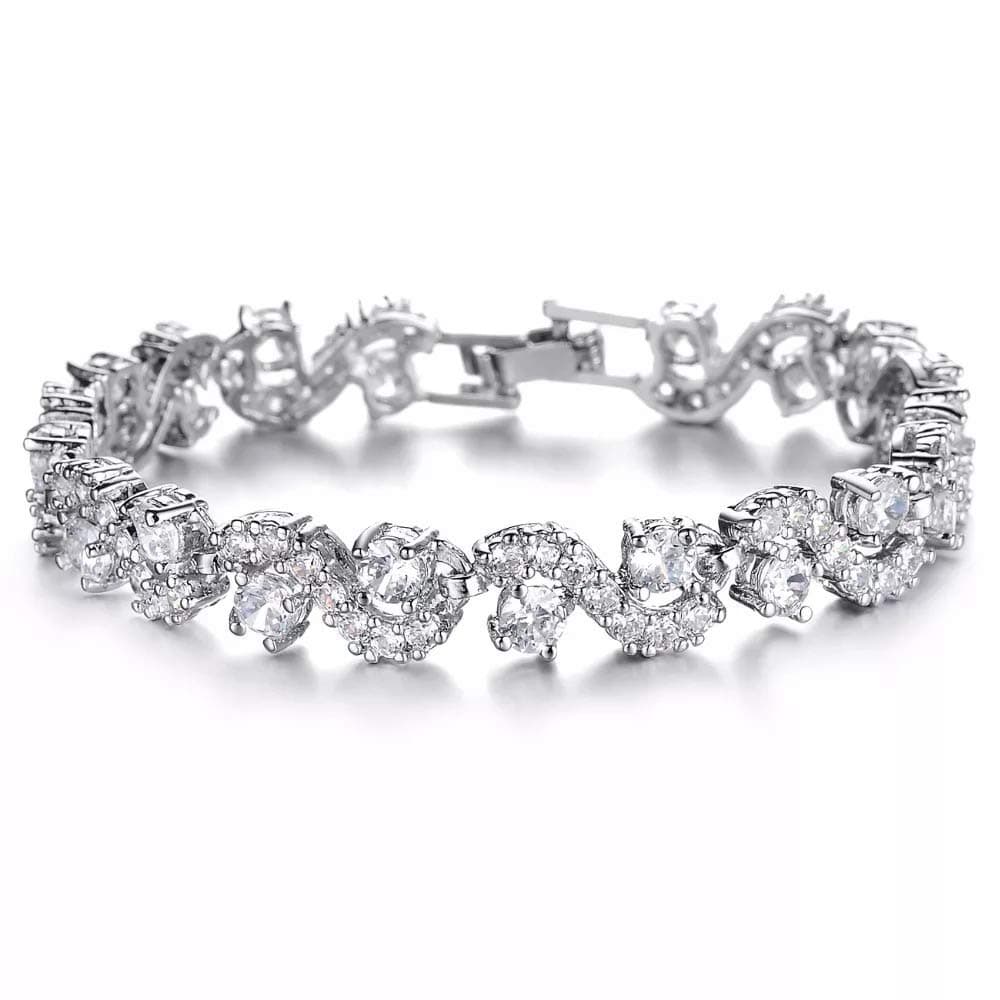 White Silver Plated Cubic Zirconia Stylish AAA Crystal Charm Bracelet for Women (10950b), One Size