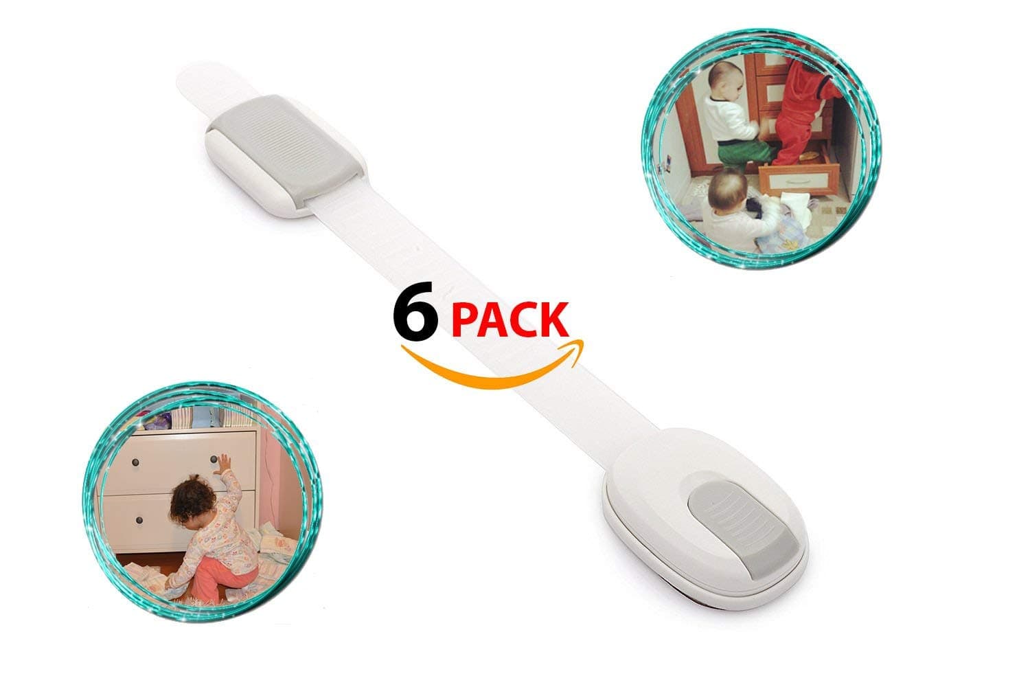Clearance!! Baby Safety Lock for Cabinet, Drawer, Door, Oven, Toilet - 6 Packs - Child Proof - Reusable with Extra Strong 3M Adhesive - Adjustable Latch System - White, Grey