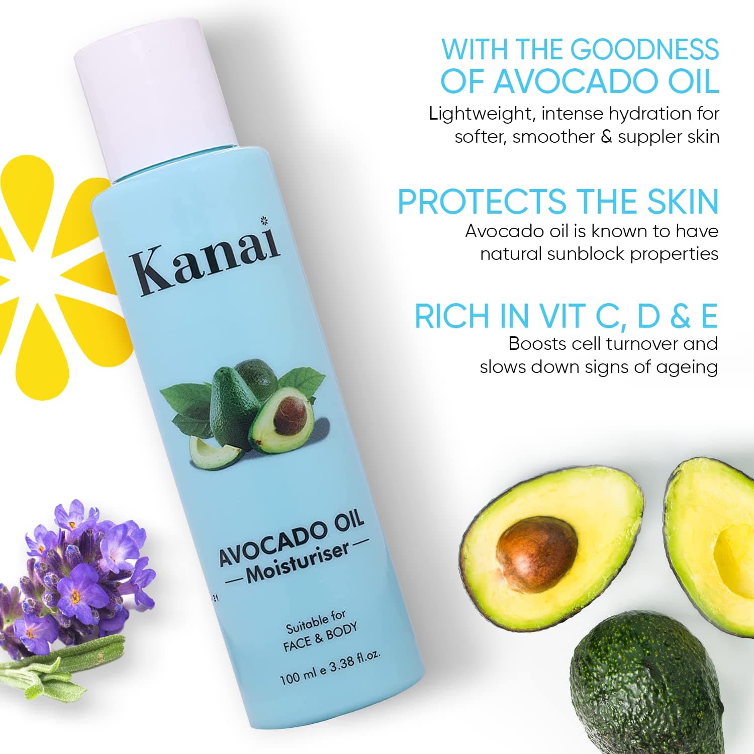 Anti Aging Face Cream with Natural Avocado Oil Moisturizing for Acne-Free & Glowing Skin by Kanai, 100ml / 3.38 fl oz; All New & Improved Formula