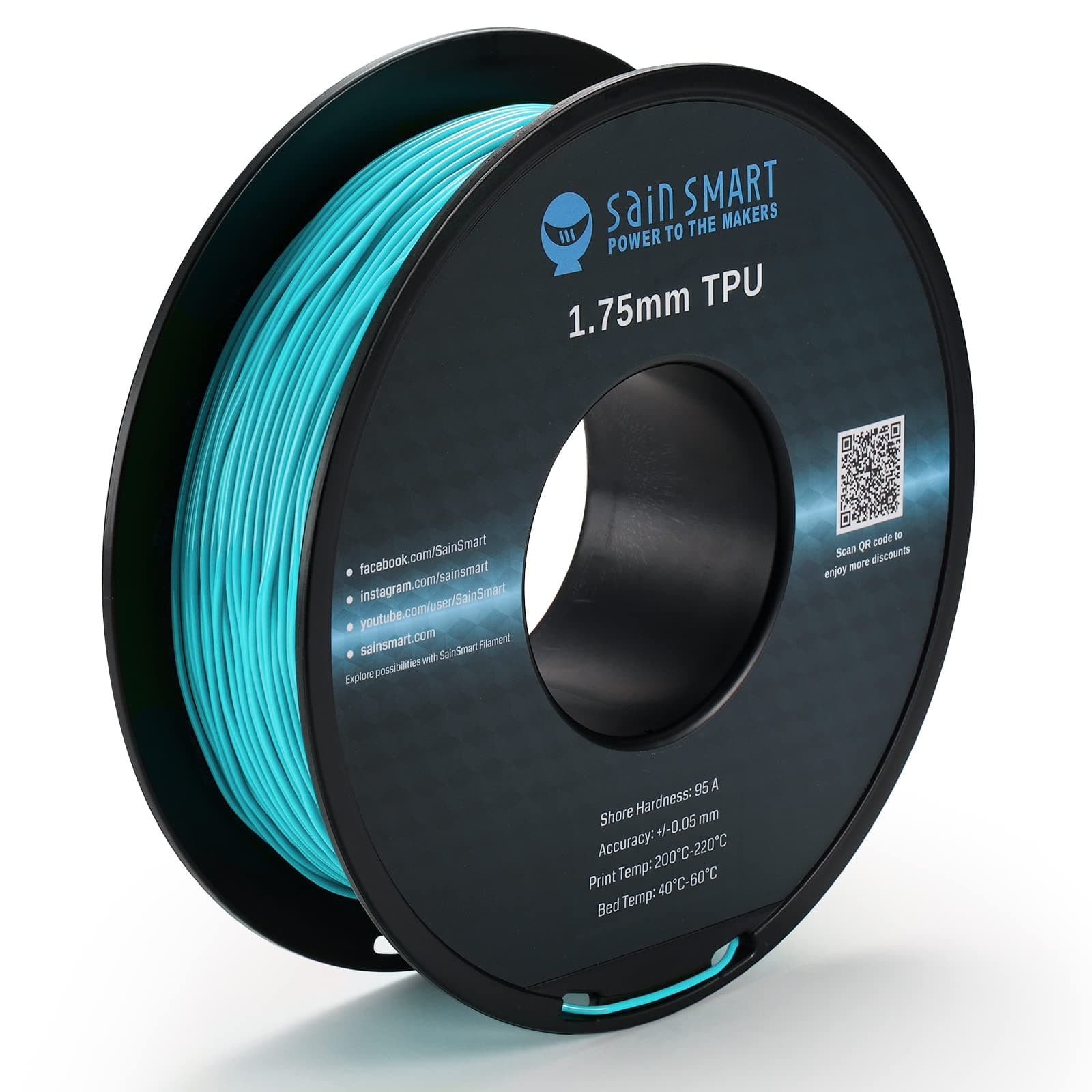 Neon Color TPU, 1.75mm Flexible TPU 3D Printer Filament 800g, Dimensional Accuracy +/- 0.05 mm, Neon Cyan