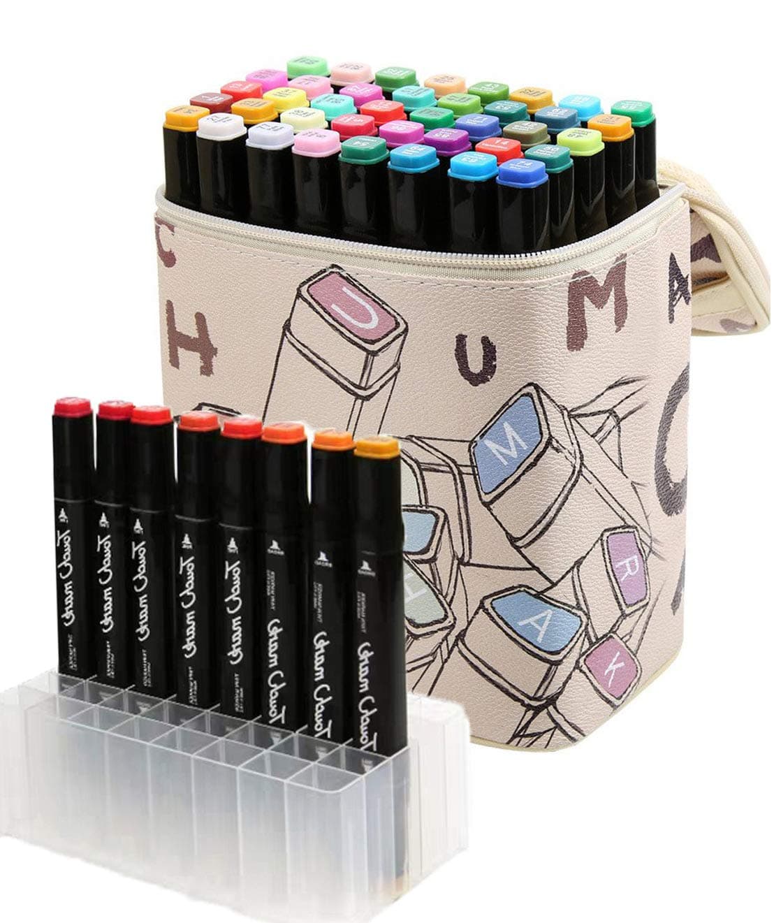 40 Colours Graphic Marker Pens Set Markers Dual Tips Art Supplies with Cartoon Carrying Case, for Drawing Sketching and Manga Colouring