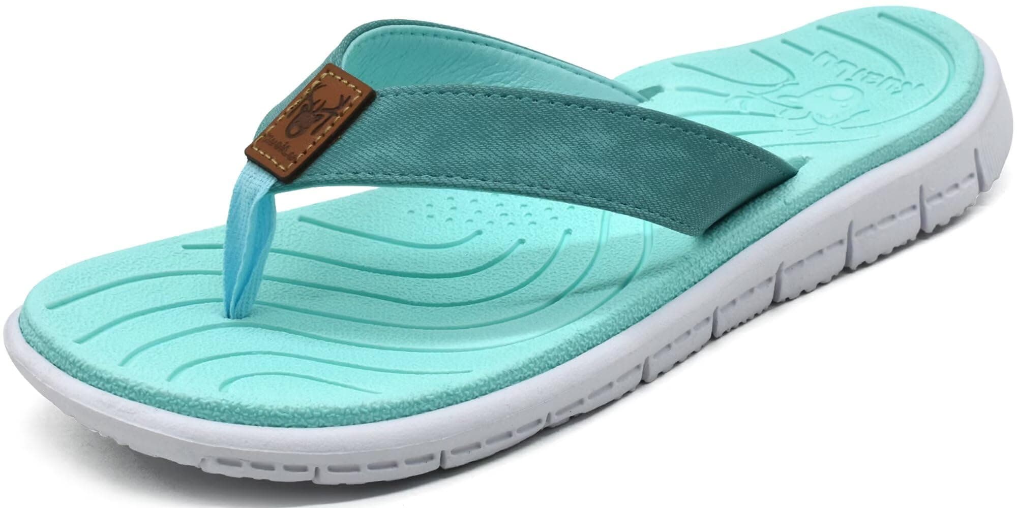 Womens Casual Flip Flops with Comfortable Arch Support Yoga Mat Summer Beach Walking Thong Cushion Sandals Lightweight Flats Non-Slip Shoes Indoor Outdoor