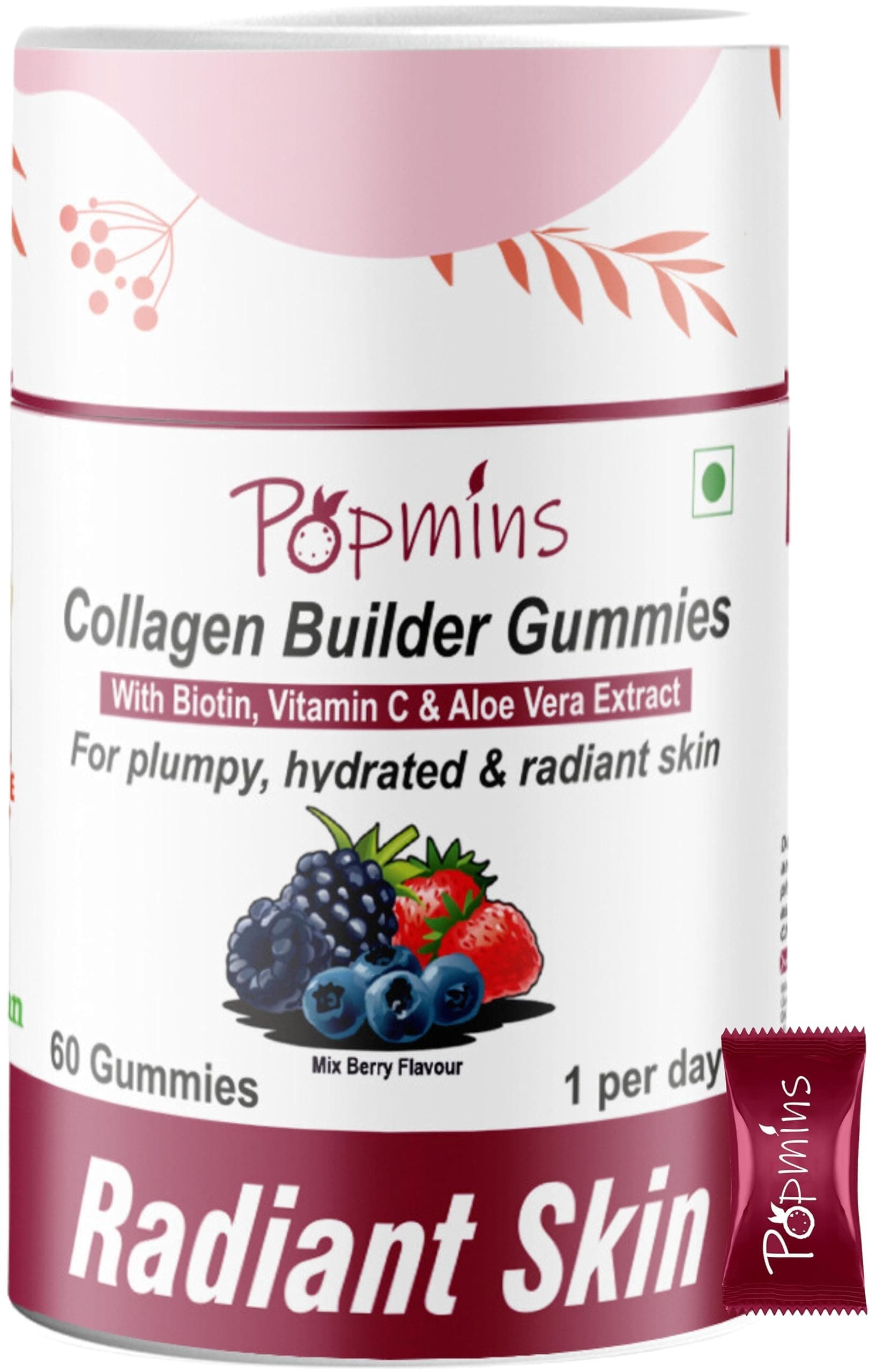 Vegan Collagen & Biotin Gummies – Sugar-Free Mixed Berry Flavour – Skin Collagen Booster for Improved Elasticity & Tone – For Women & Men – 60 Gummies