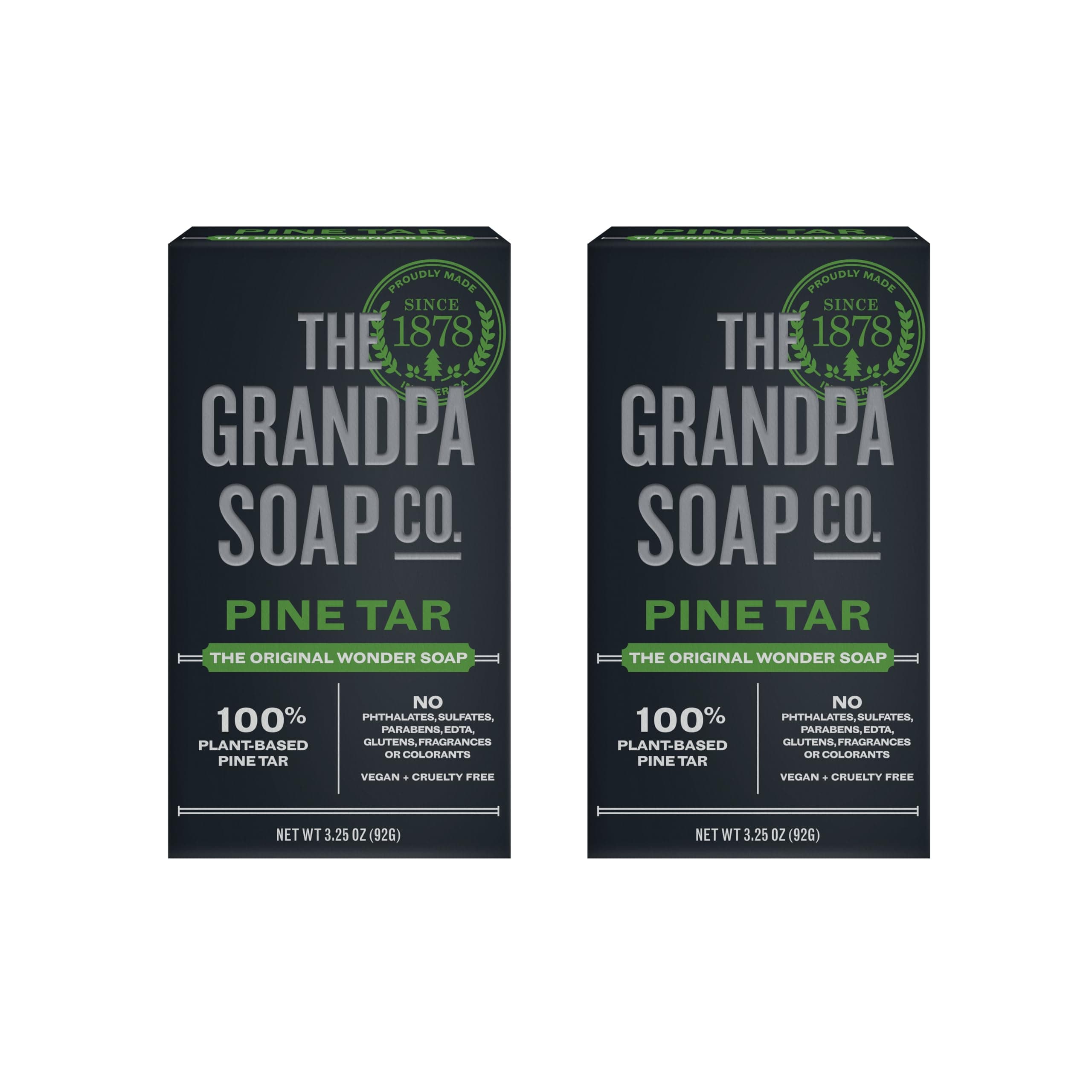 Pine Tar Bar Soap by The Grandpa Soap Company | The Original Wonder Soap |Vegan, 3-in-1 Cleanser, Deodorizer & Moisturizer | 3.25 Oz. Each – 2 Pack