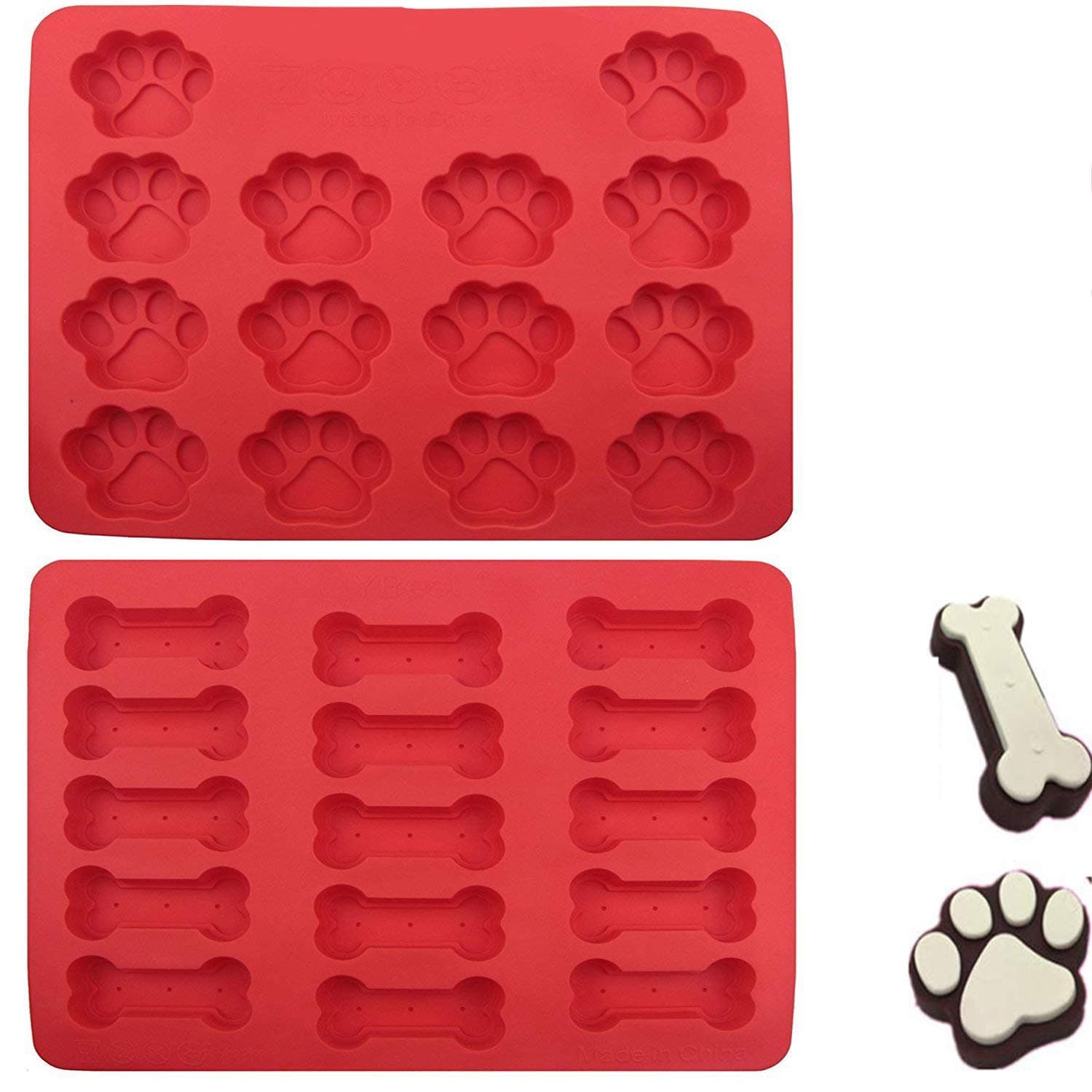 KKMore 2-pack Food Grade Large Mats Trays, Puppy Pets Dog Paws & Bones Silicone Baking Moulds, Bake Dog Treats For Pets, Kids, Dog-lovers, Kitchen Tips