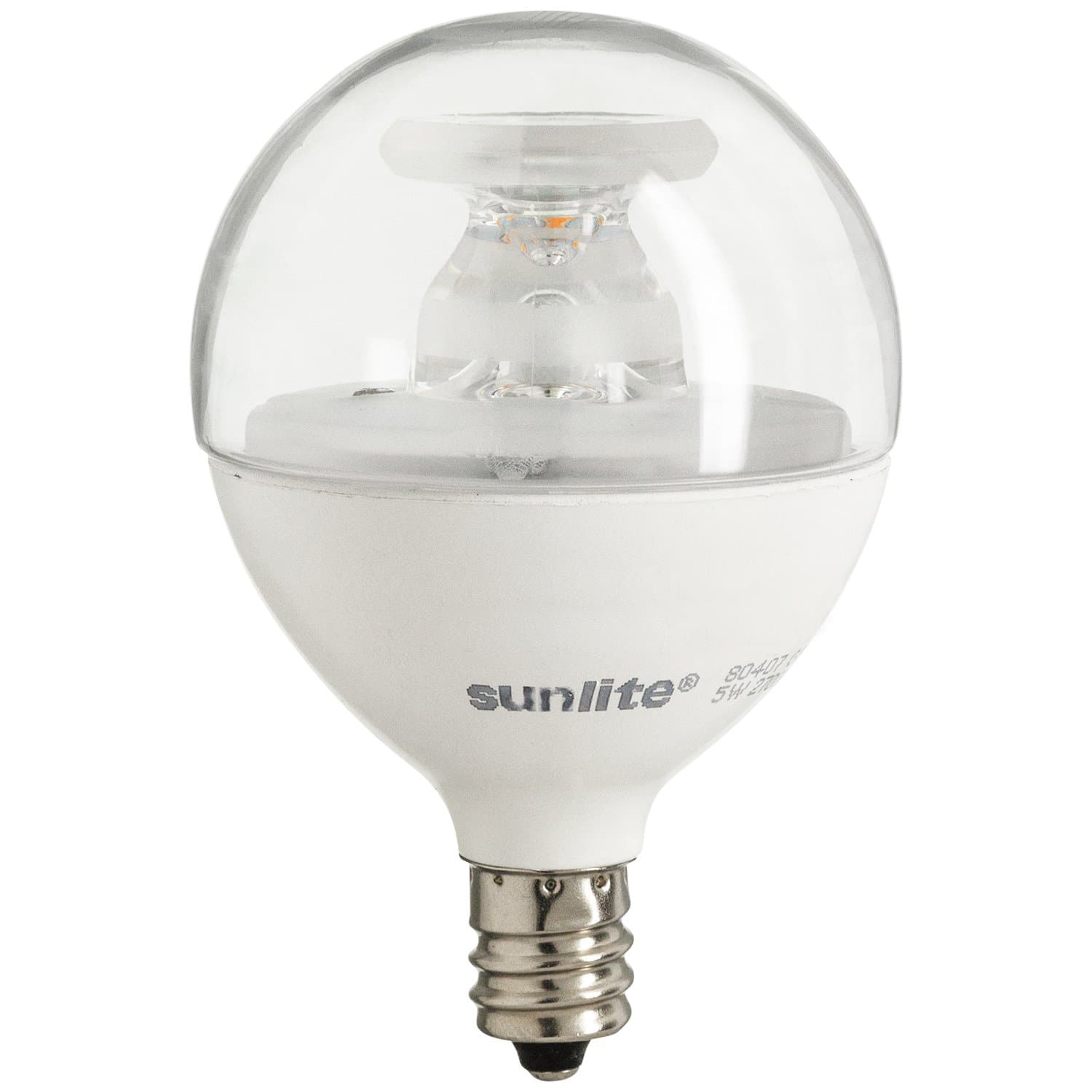 Sunlite G16.5/5W/E12/CL/DIM/ES/27K/CD LED 40W Equivalent G16.5 Globe 5W 120V Candelabra E12 Base Clear Dimmable Light Bulb, Warm White