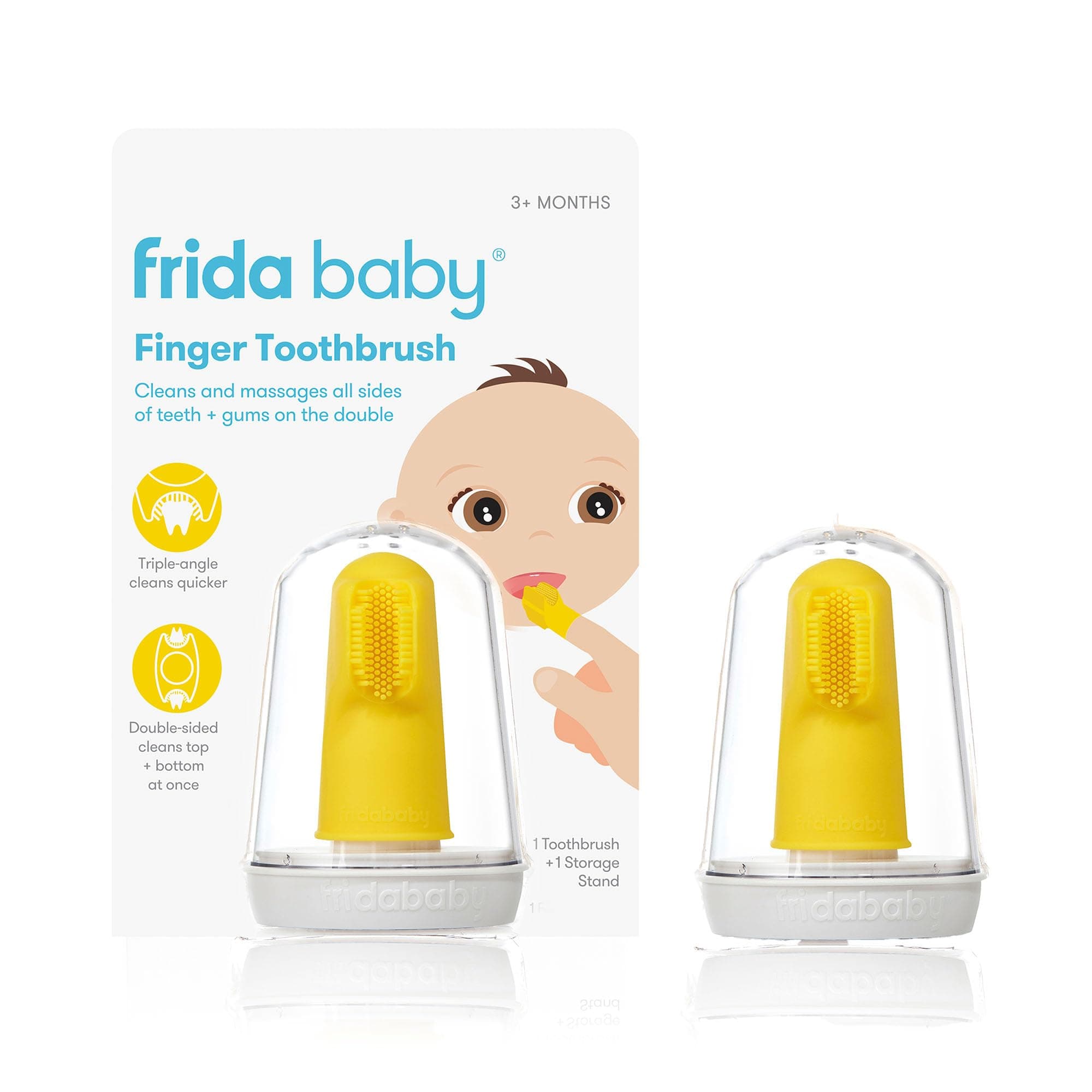 SmileFrida: Baby's First Finger Toothbrush, 3 Months and Up, Triple Angle Bristles, Soft Toothbrush Bristles, Toothbrush + Storage Case