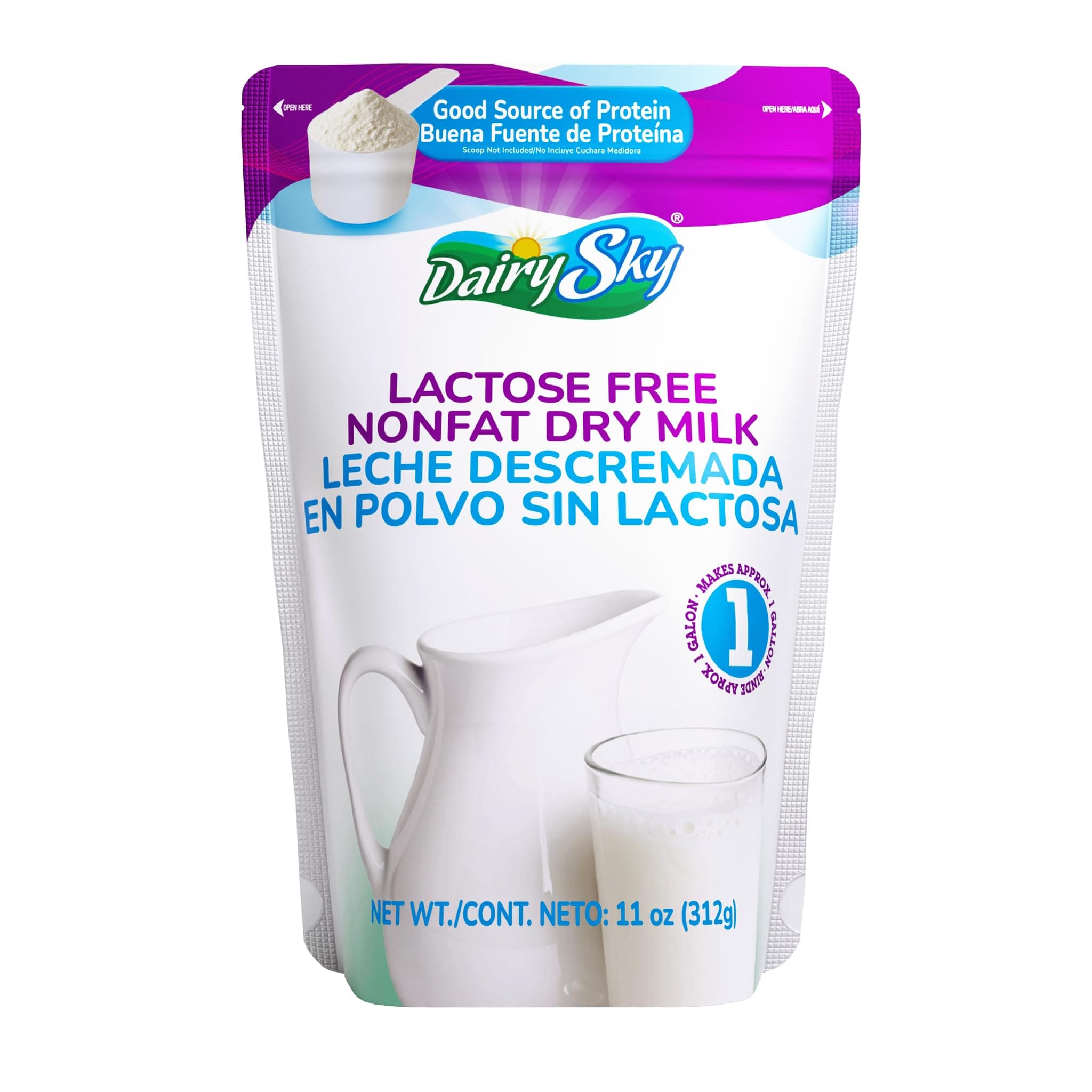 Lactose Free Milk Powder 11 Oz - Non GMO Fat Free Powdered Milk for Baking & Coffee, Kosher with Protein & Calcium, Great Substitute for Liquid Milk, RBST Hormone - Free - 1 Pack